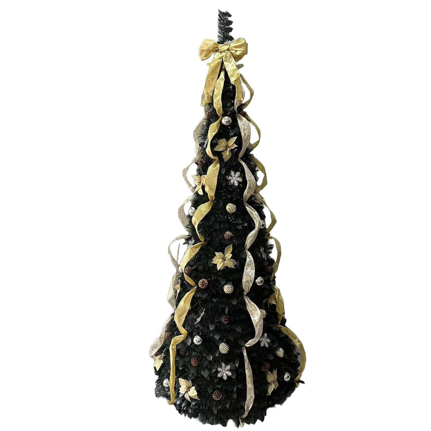 BrylaneHome Fully Decorated Pre-Lit 41/2' Pop-Up Christmas Tree - Silver Gold