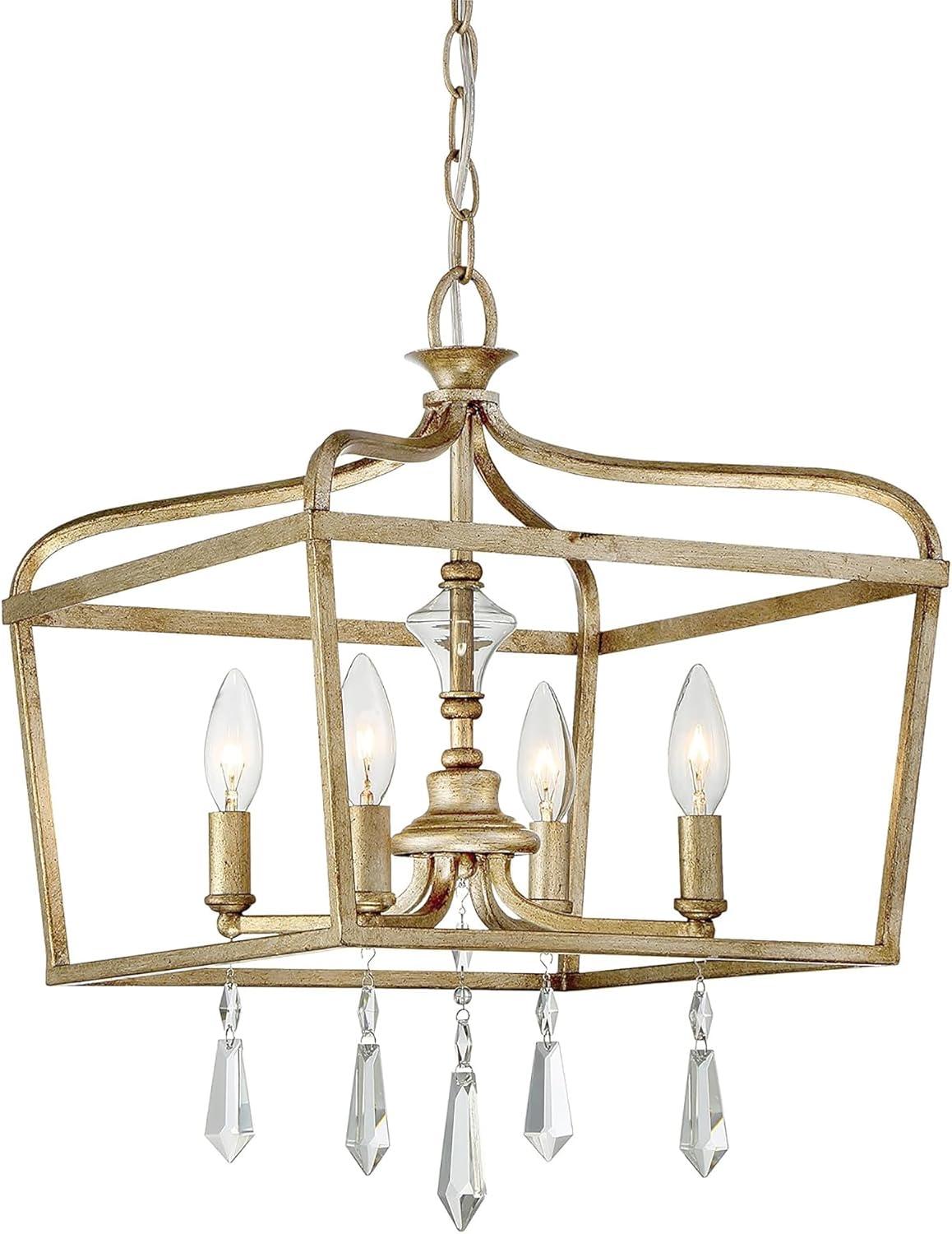 Minka Lavery Aged Brio Gold Pendant Chandelier 14 1/4" Wide French Clear Crystal 4-Light Fixture for Dining Room House Kitchen