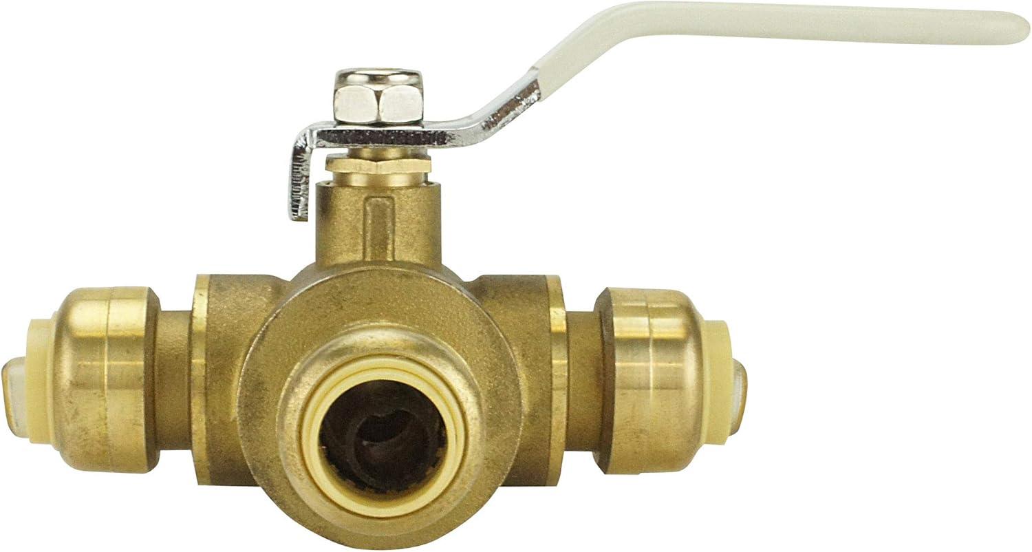 1/2 Inch Brass Push-To-Connect 3-Way Ball Valve