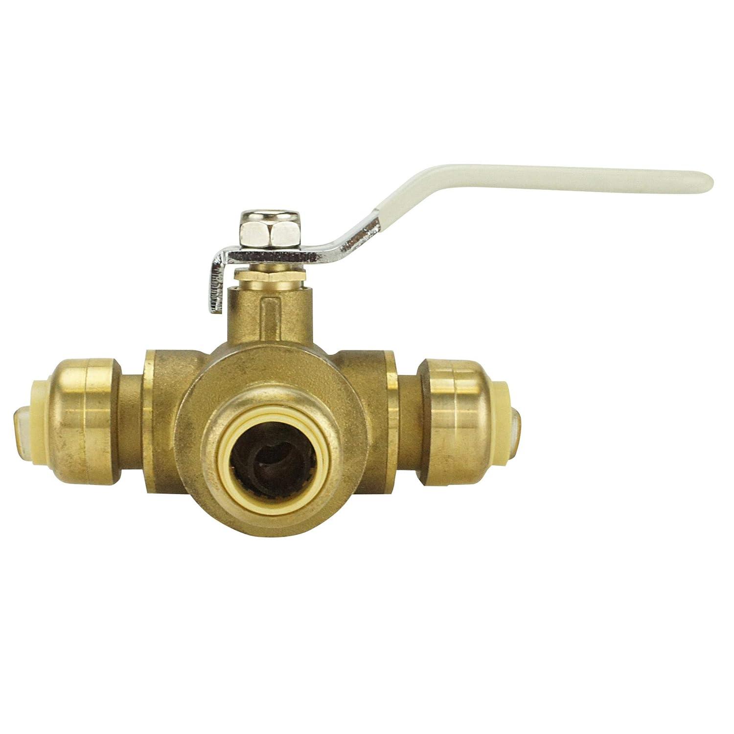 1/2 Inch Brass Push-To-Connect 3-Way Ball Valve