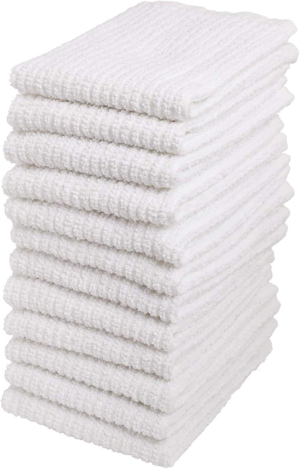 White Cotton Ribbed Terry Dish Cloths Set of 12