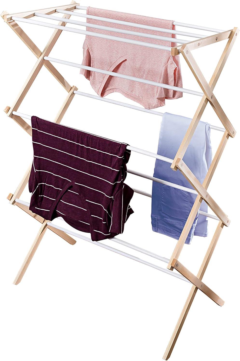 White Wooden Collapsible Accordion Clothes Drying Rack