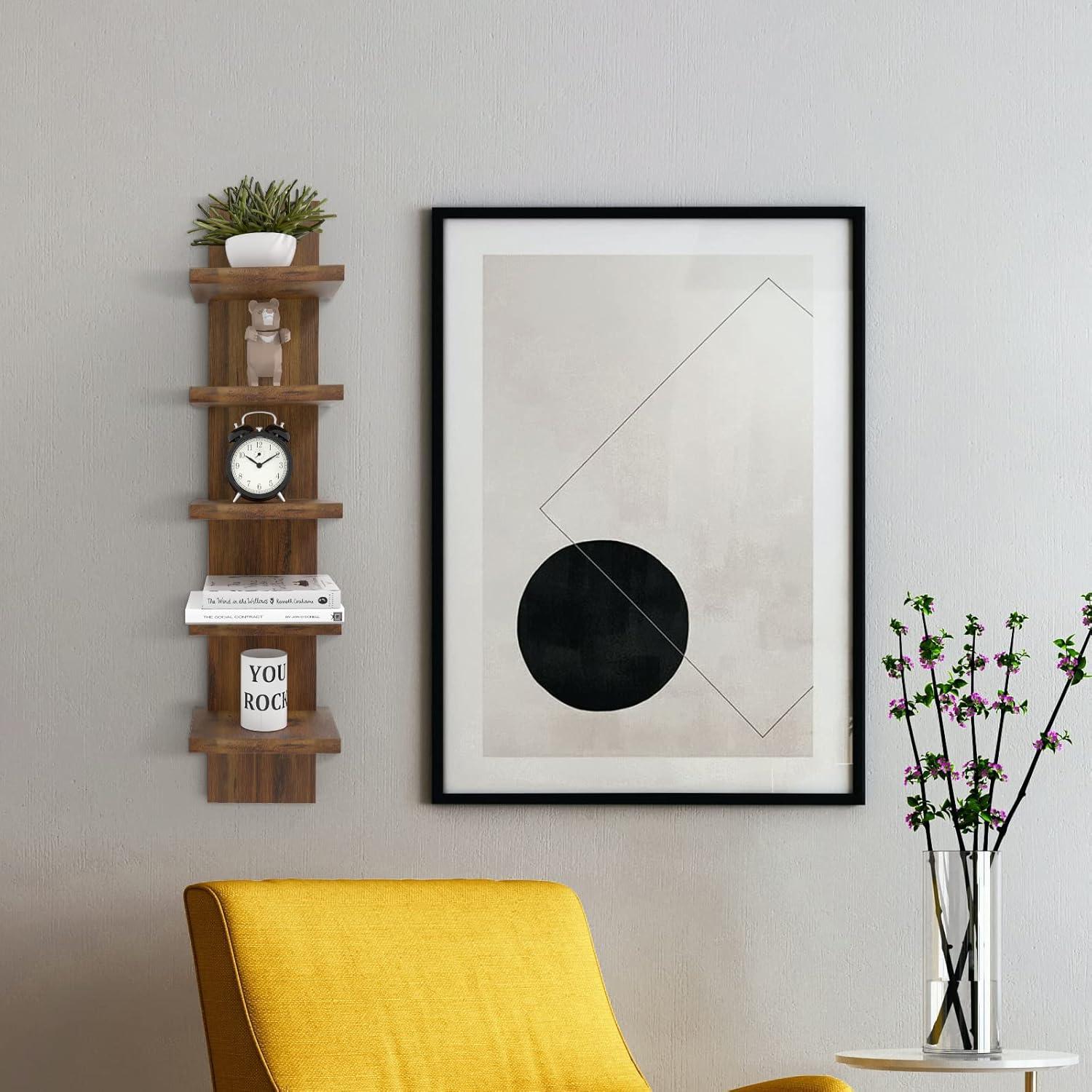 5 Tier Wall Shelf Unit, Brown Wall Shelf, Multifunctional Display Floating Shelf, Bedroom and Home Decor Organizer