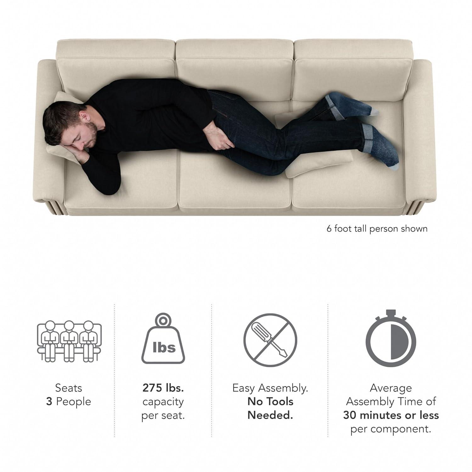 Coventry 85W Large Living Room Sofa in Charcoal Gray Herringbone Fabric