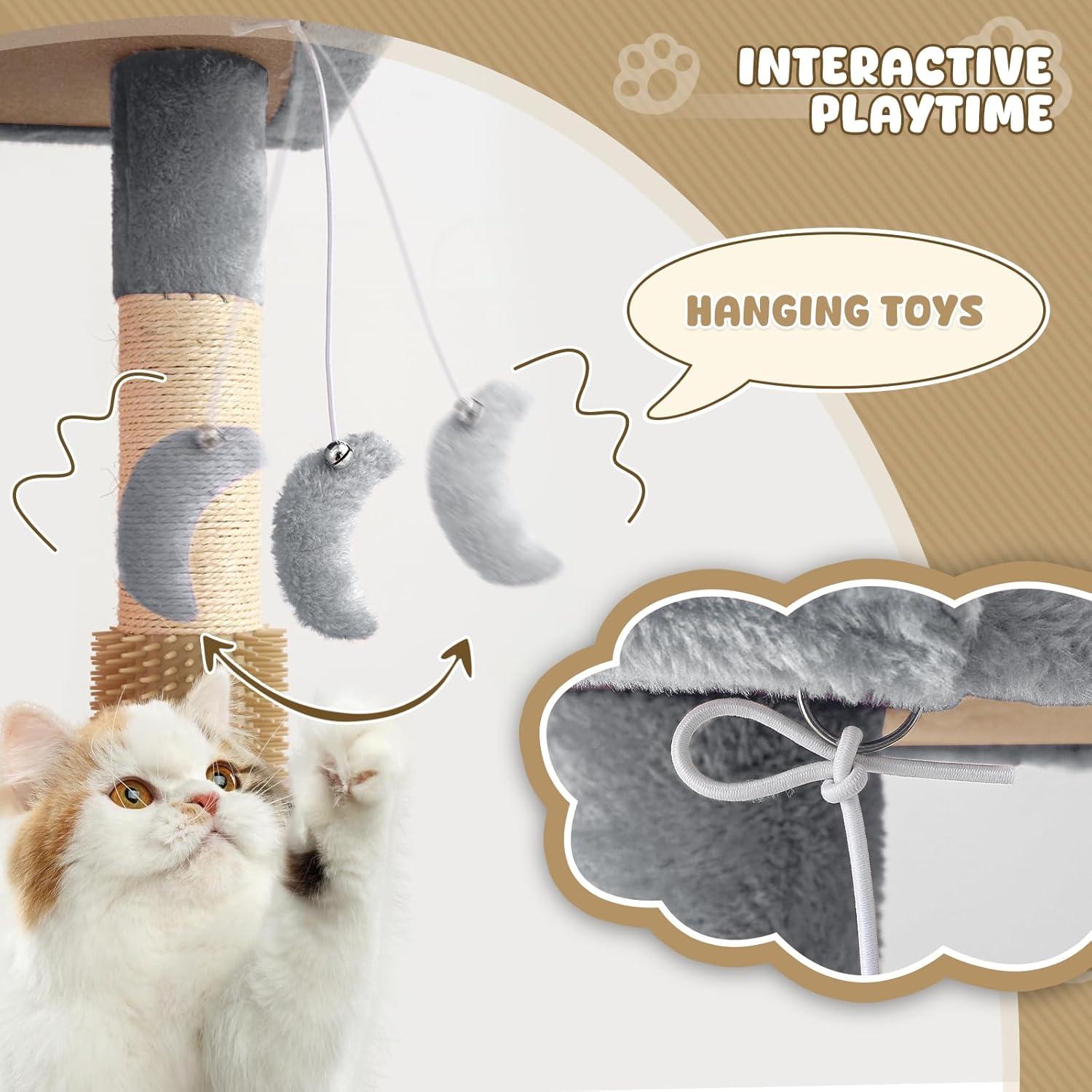 Magshion 34-in Cat Tree & Kittens Play House, Double Level Plush Cat Condo for Indoor Cats, Light Gray