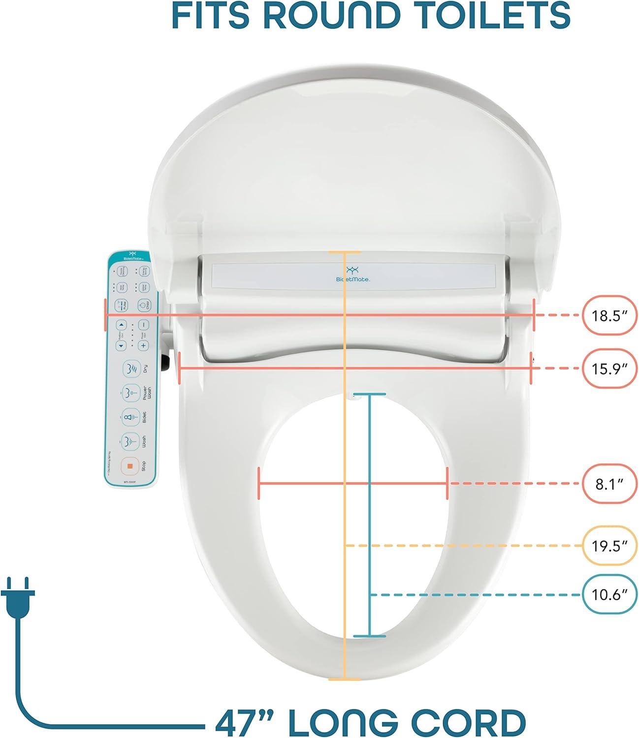 BidetMate 1000 Series Japanese Toilet Seat with Heated Bidet & Control Panel, Elongated