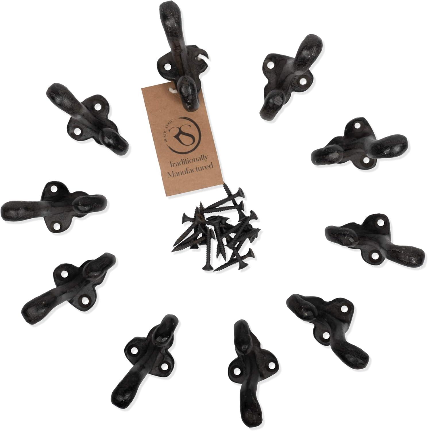 Black Cast Iron Wall Mount Hooks Set of 10