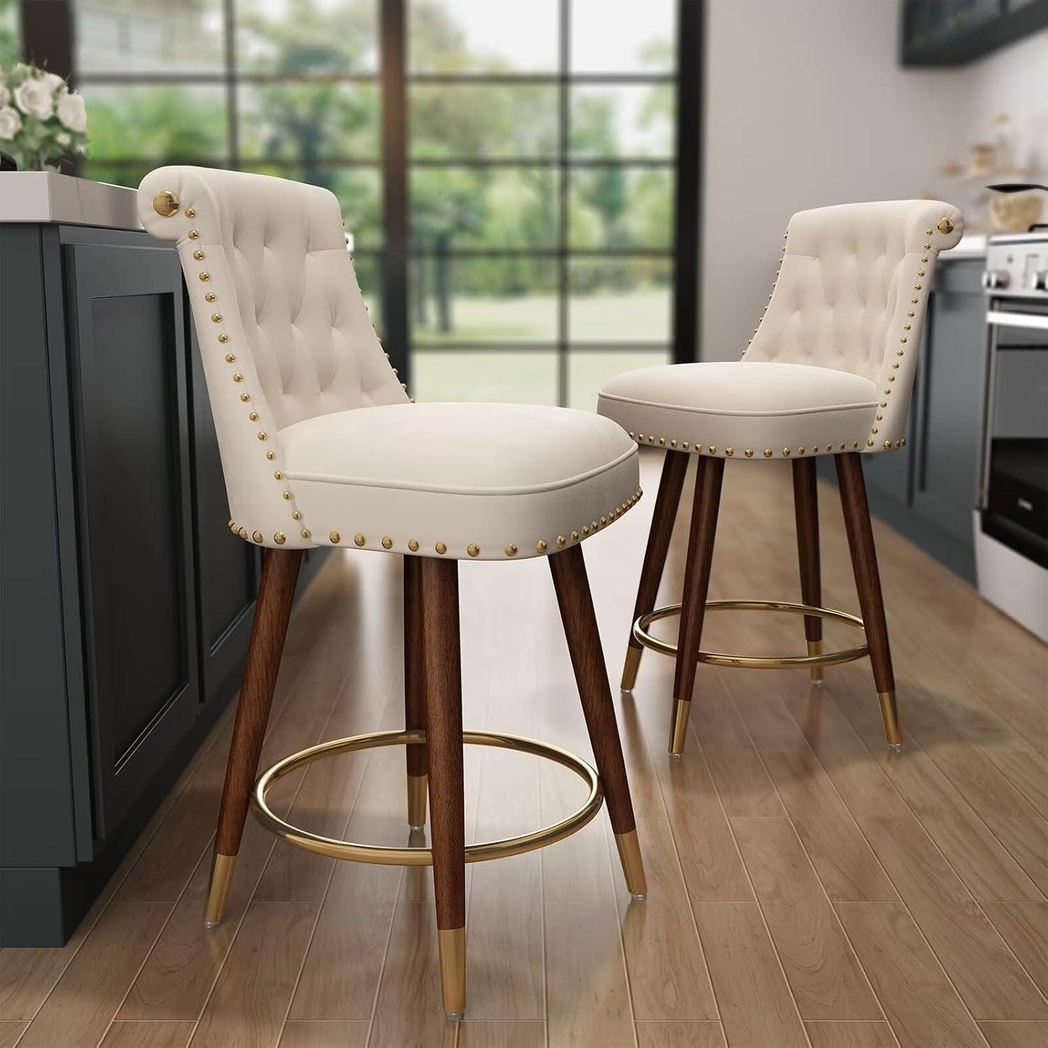 Everly Quinn Claymont Swivel 24 inch Counter Height Stools  (Set of 2) Upholstered Bar Stools with Back