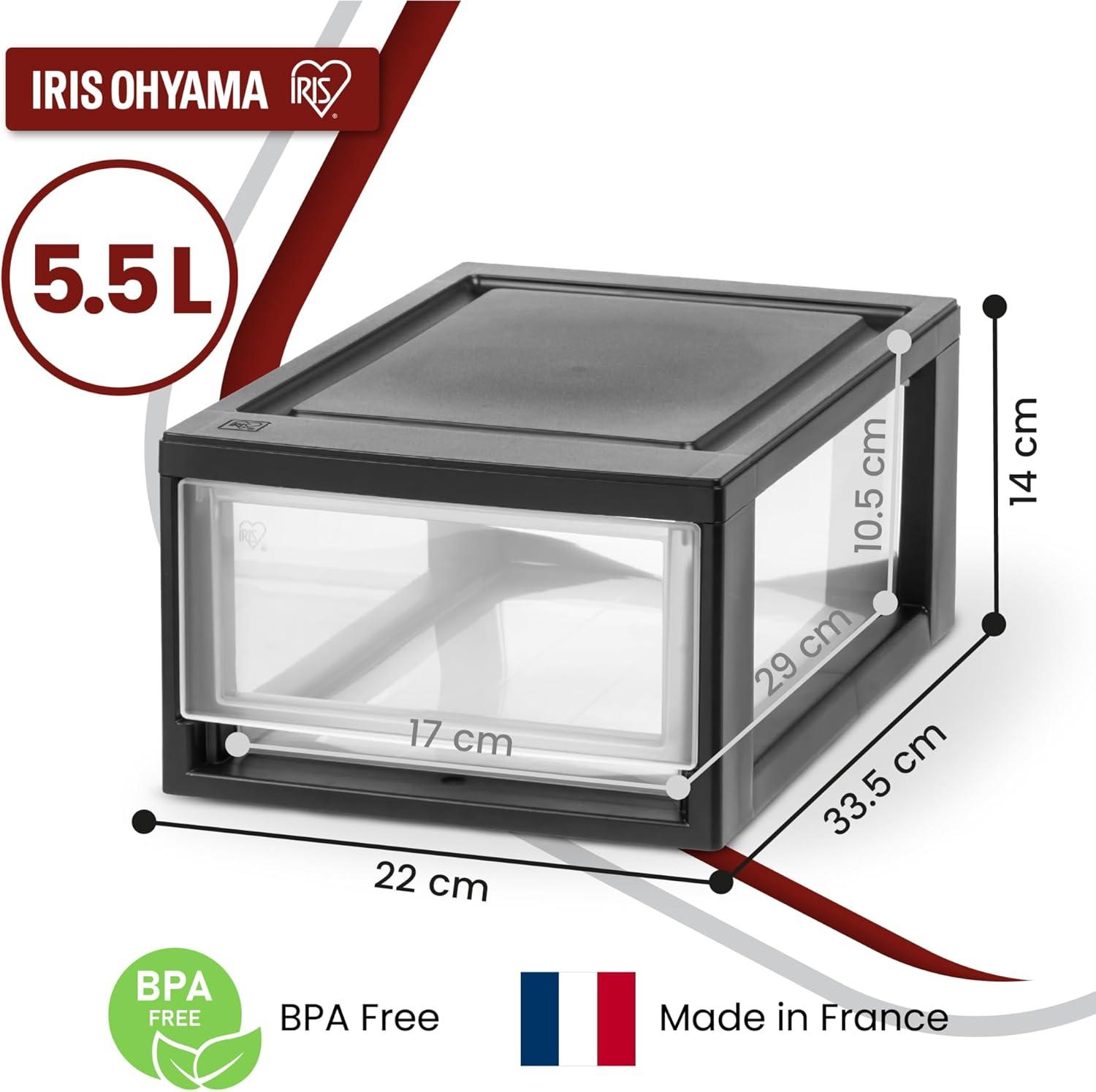 IRIS USA 4Pack 6qt Plastic Compact Stackable Storage Drawers, Black