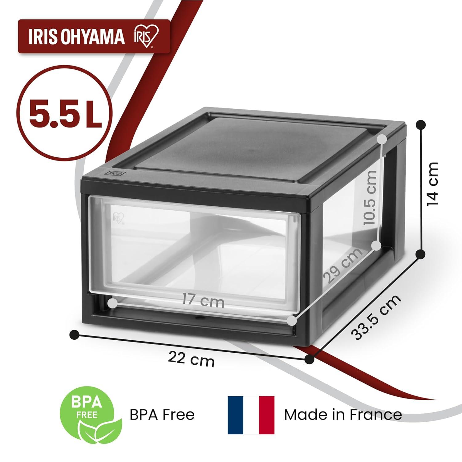 IRIS USA 4Pack 6qt Plastic Compact Stackable Storage Drawers, Black