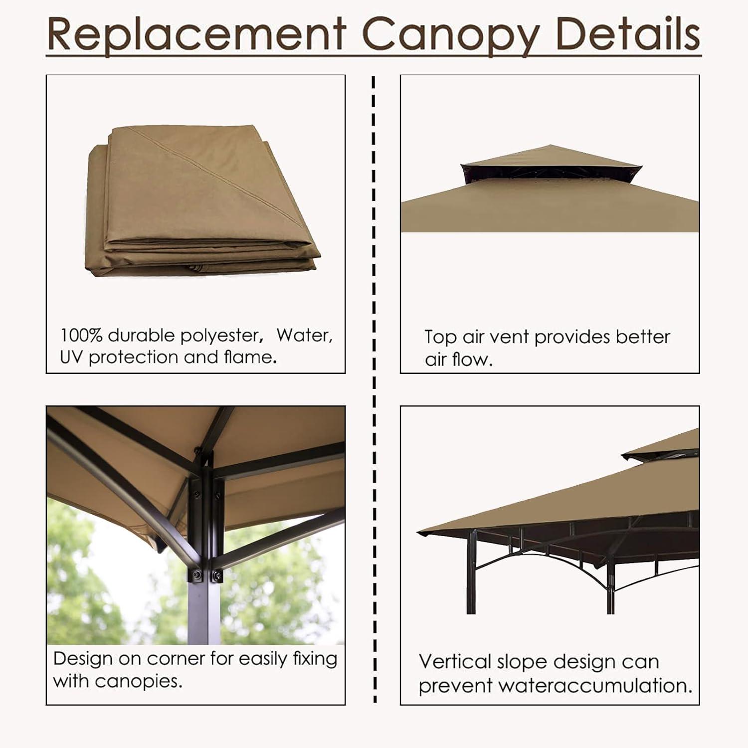 Khaki 5x8 Double Tiered Grill Gazebo Replacement Canopy