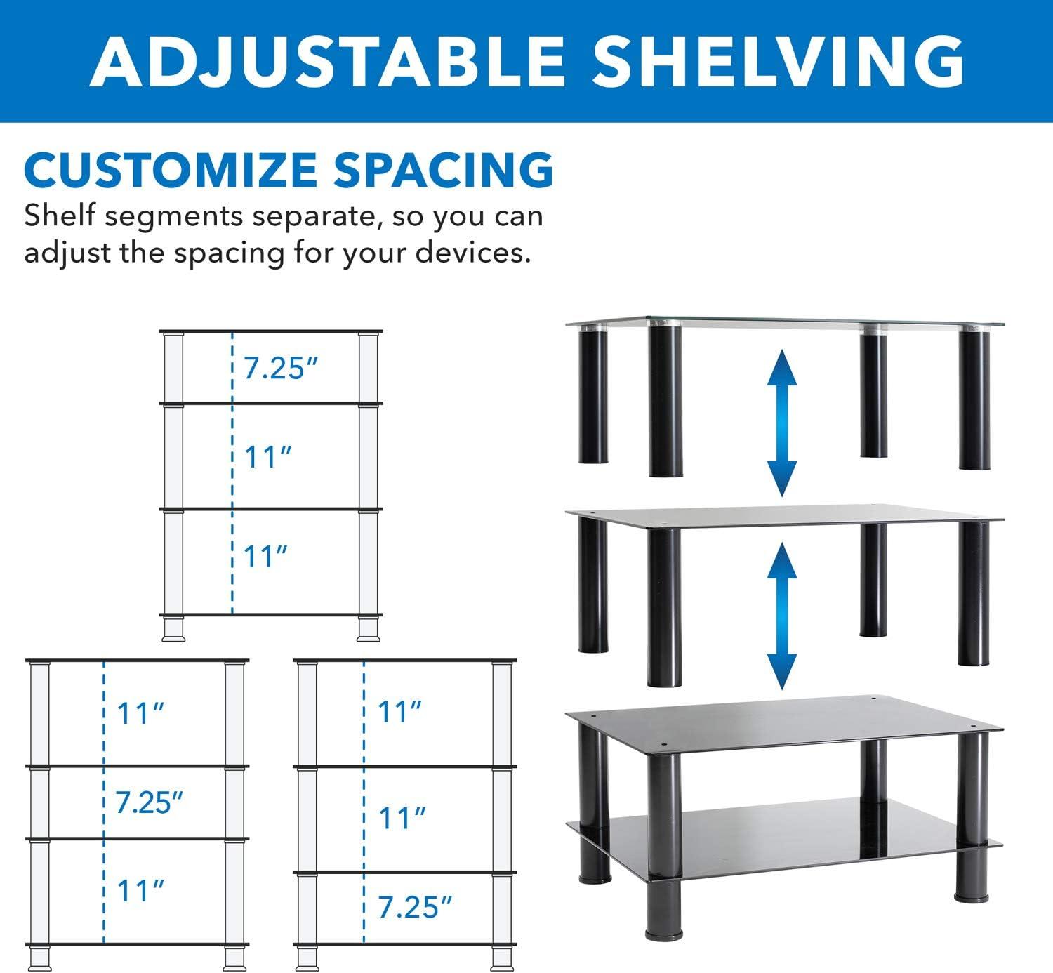 Mount-It! Tempered Glass AV Component Media Stand | Audio Tower & Media Center with 4 Shelves, Black