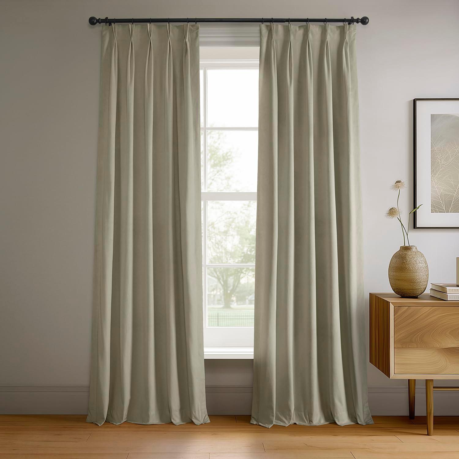 Exclusive Fabrics  Signature Pleated Blackout Velvet Curtain (1 Panel) Cool Beige 25 X 84 84 Inches