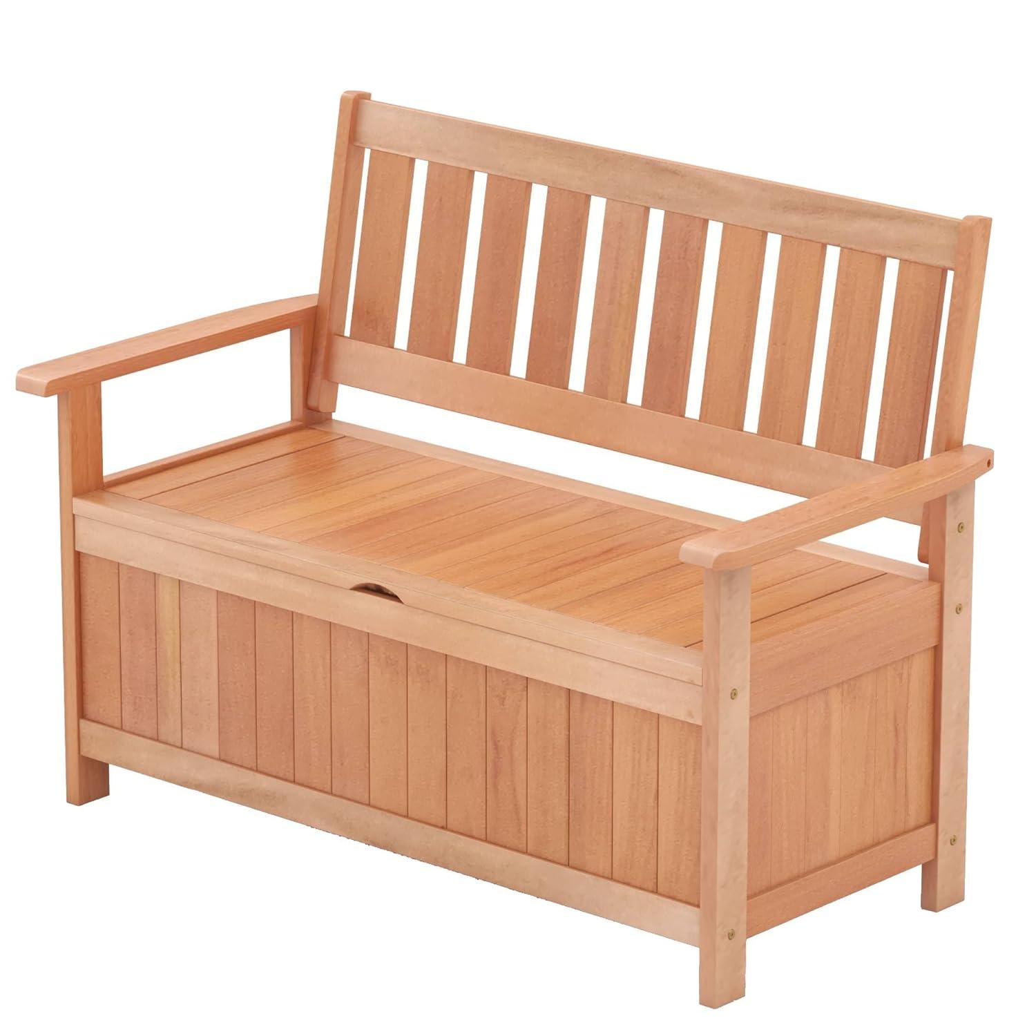 Costway 48 Inch Patio Storage Bench Wood Loveseat with Slatted Backrest for Backyard