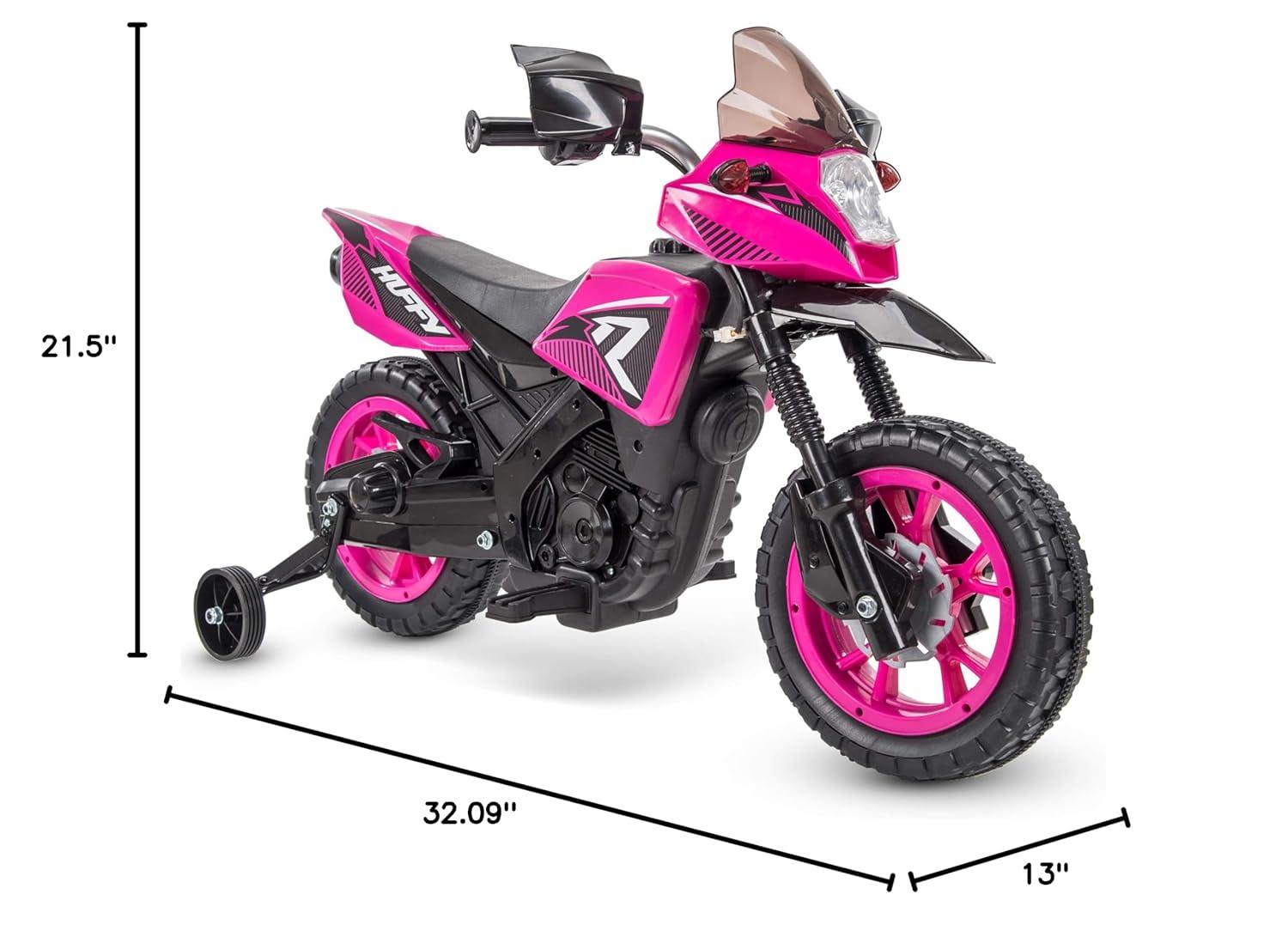 Huffy 6V Motorcycle Kids' Battery Ride-On, Fits Riders 3 to 7 Years Old, Hot Pink, Child, Girl's