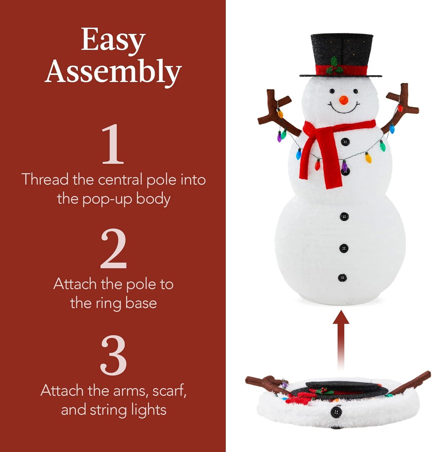 Large White Lighted Pop-Up Snowman with LED Lights and Scarf