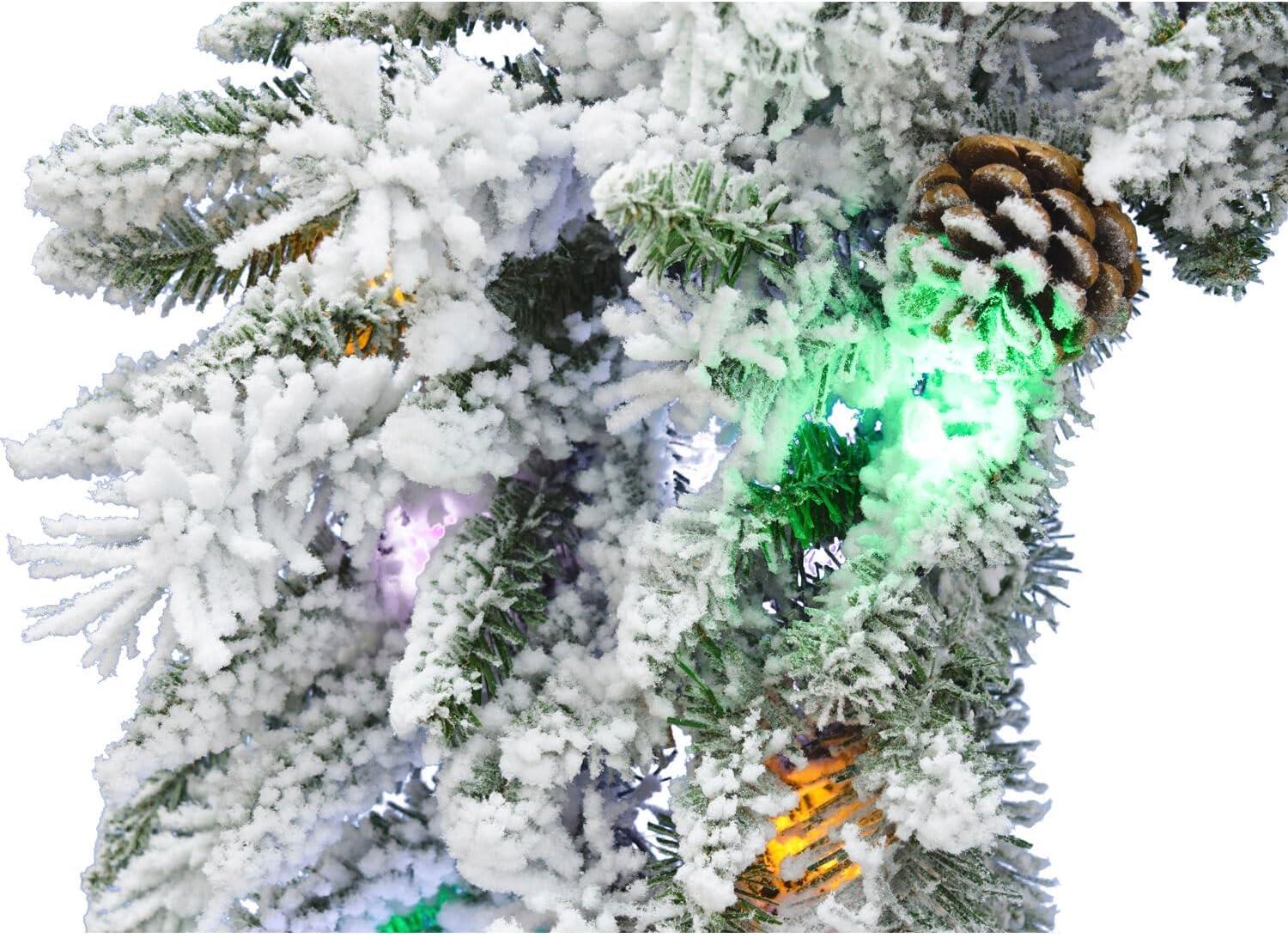 36'' White Flocked Pine Wreath with Multi-Color LED Lights