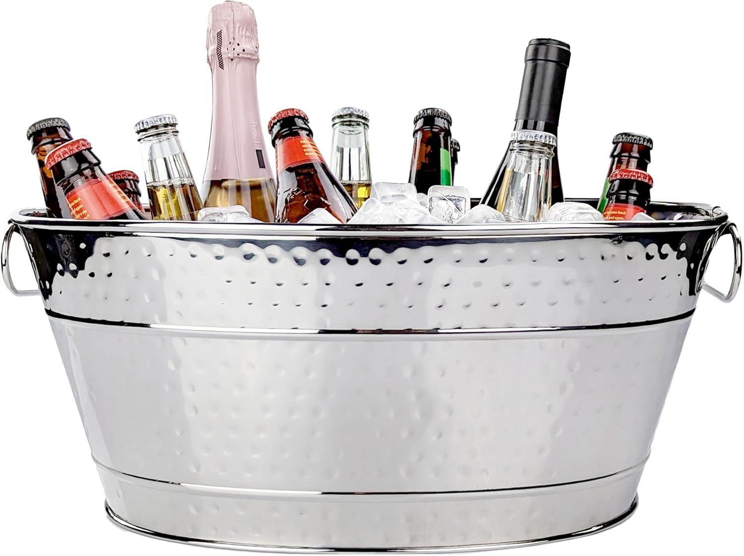 BREKX Colt Stainless Beverage Tub Cooler Ice Bucket with Handles in Silver 17.5"L x 13"W x 7.5"H