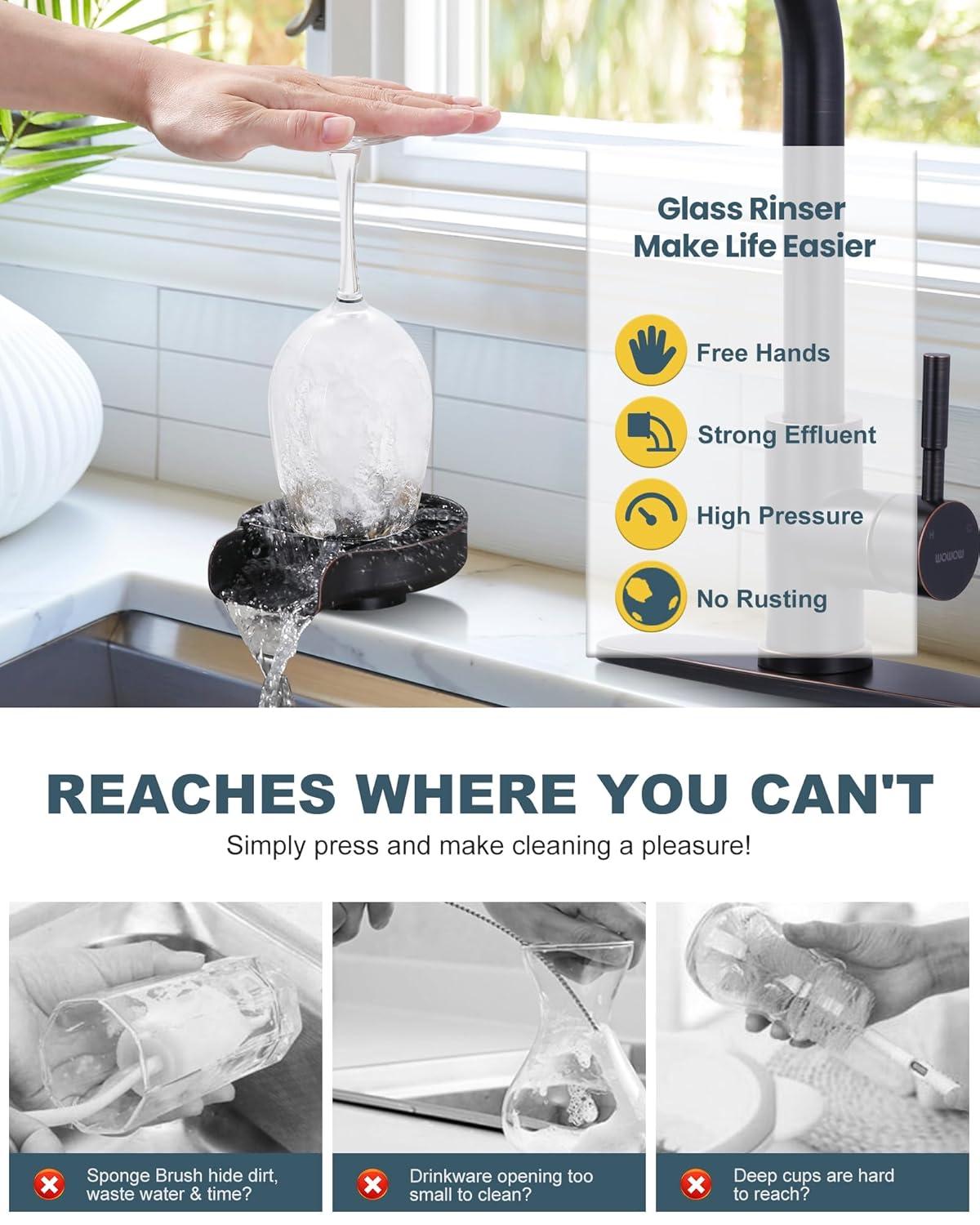 Wowow Kitchen Faucet with Glass Rinser, Stainless Steel Kitchen Sink Faucet and Cup Rinser Combo for Kitchen Sink, Oil Rubbed Bronze