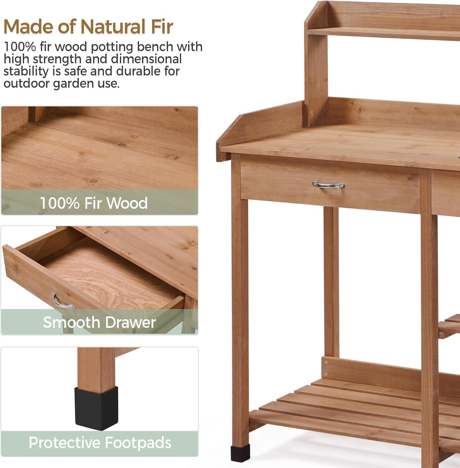 Topeakmart 45.2x17.7x47.6'' (LxWxH) Potting Benches Outdoor Garden Potting Table Work Bench with Removable Sink Drawer Rack Shelves Work Station, Wood