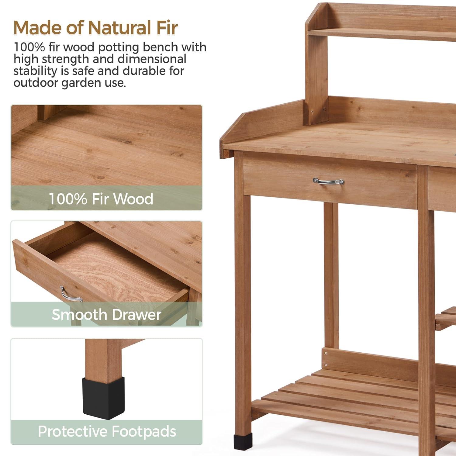 Topeakmart 45.2x17.7x47.6'' (LxWxH) Potting Benches Outdoor Garden Potting Table Work Bench with Removable Sink Drawer Rack Shelves Work Station, Wood