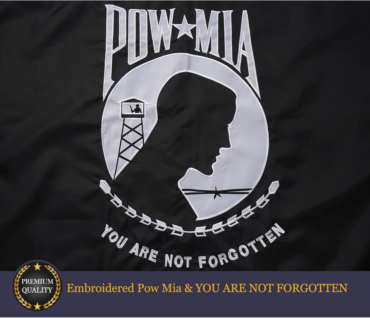 POW MIA 3x5 Nylon Flag - Double Sided and Embroidered - All Weather, Durable, Outdoor Nylon Flag - Front Line Flags