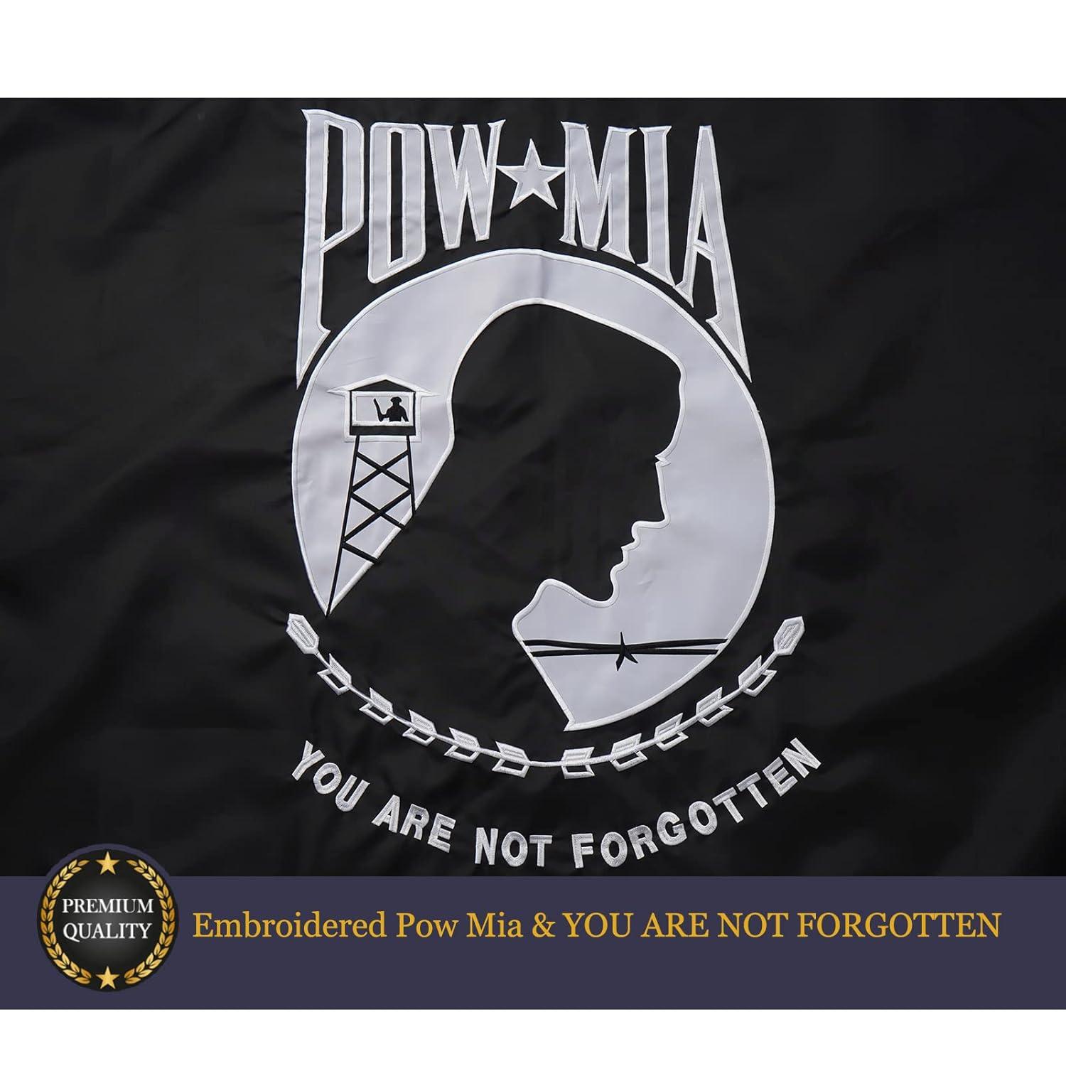 POW MIA 3x5 Nylon Flag - Double Sided and Embroidered - All Weather, Durable, Outdoor Nylon Flag - Front Line Flags