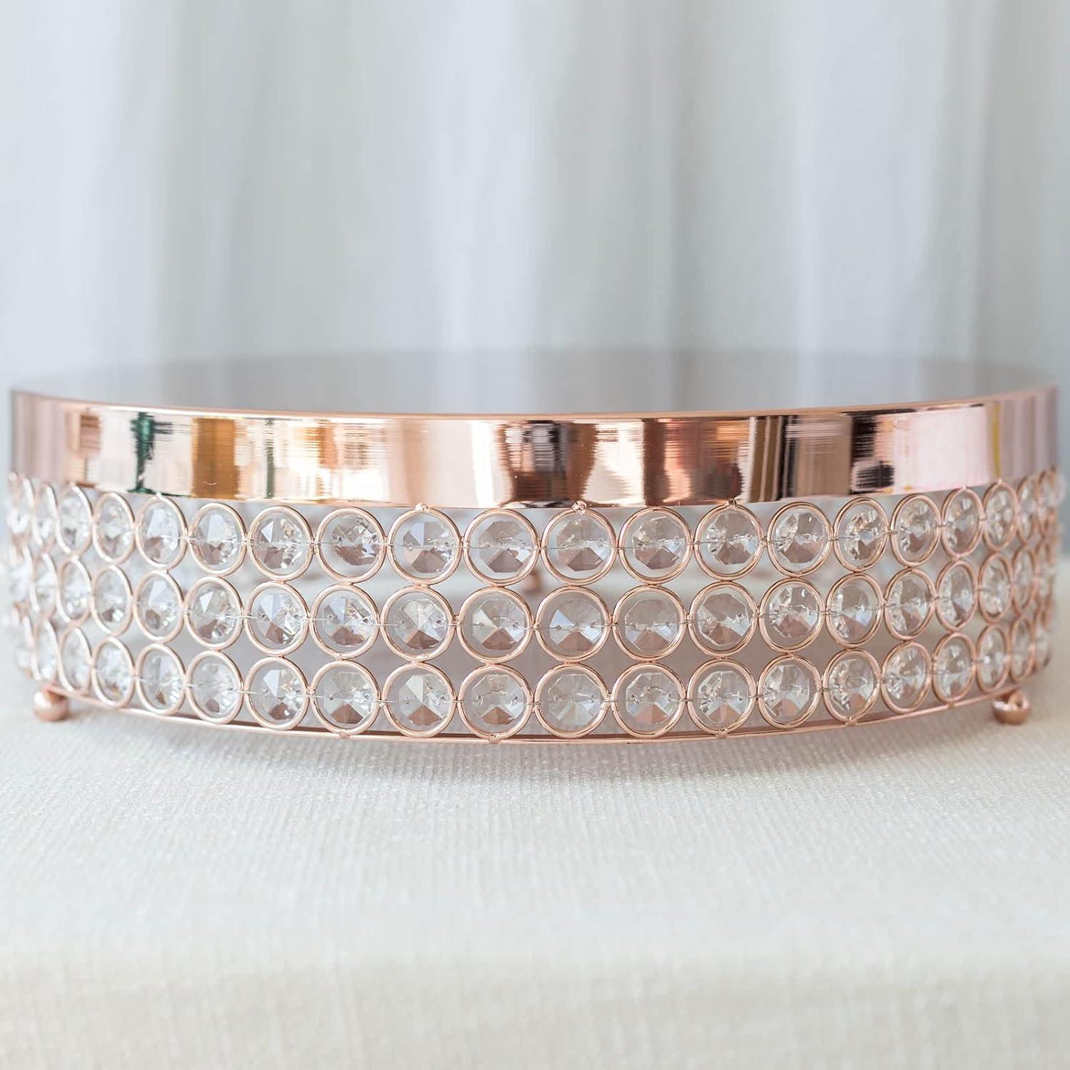 Efavormart 13" Blush/Rose Gold Crystal Beaded Metal Cake Stand Pedestal, Cupcake Display, Dessert Riser