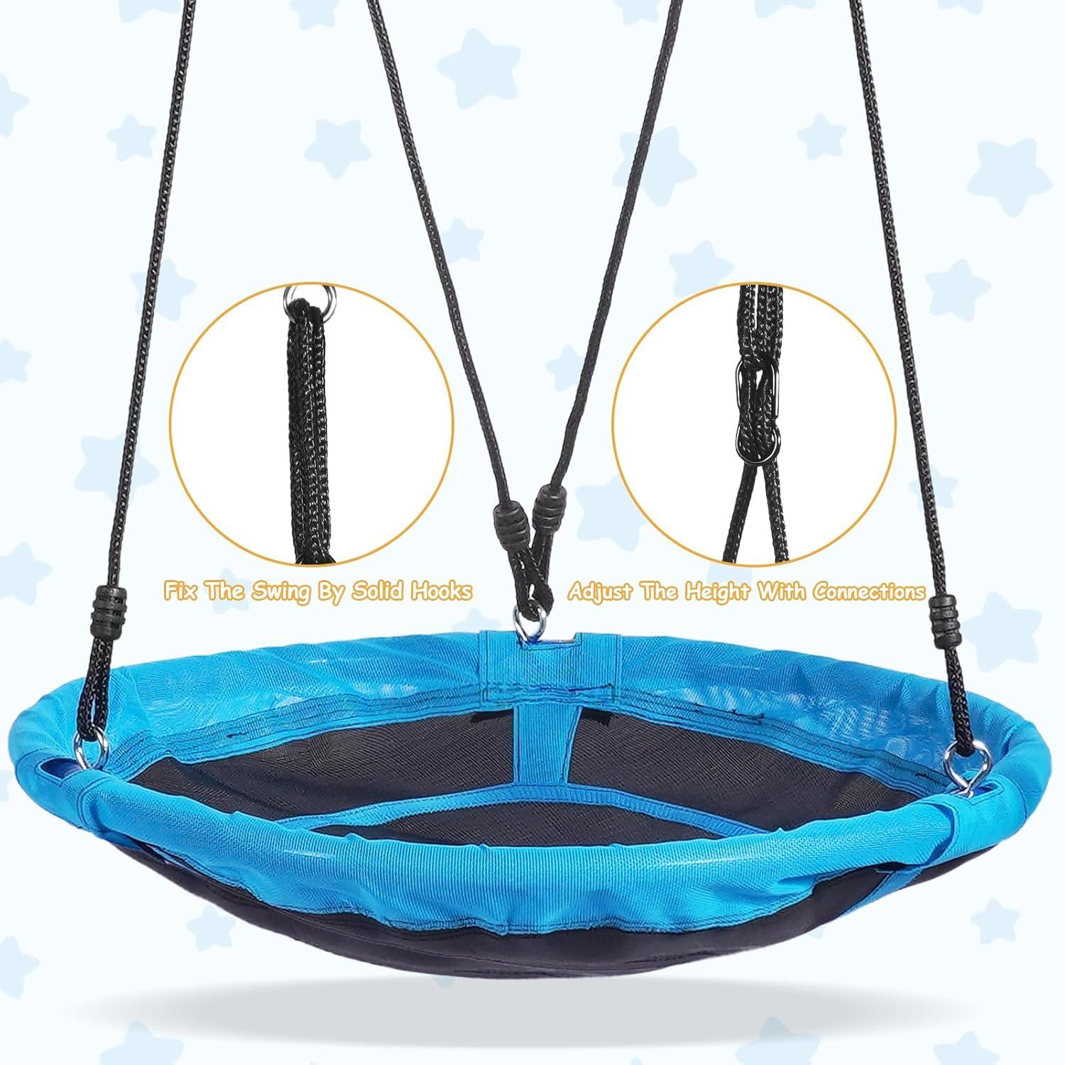 Outdoor Swings for Kids, 440lbs, Heavy-Duty A-Frame Metal Outdoor Swing Stand, 1 Saucer & 1 Belt Swing Seat for Playground, Backyard Blue