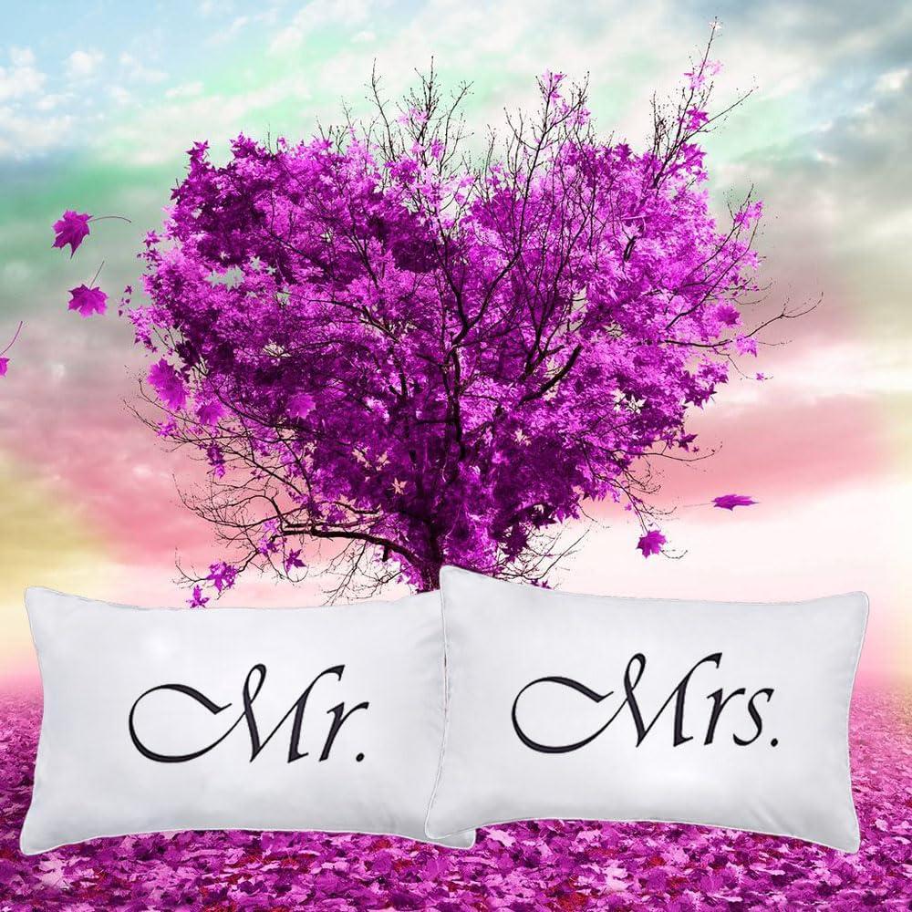 2PCS Mr and Mrs Pillow Cases,His and Hers Couples Pillowcases,Romantic Anniversary Engagement Christmas Wedding Gifts for The Couple,Bride Shower Gifts Ideas