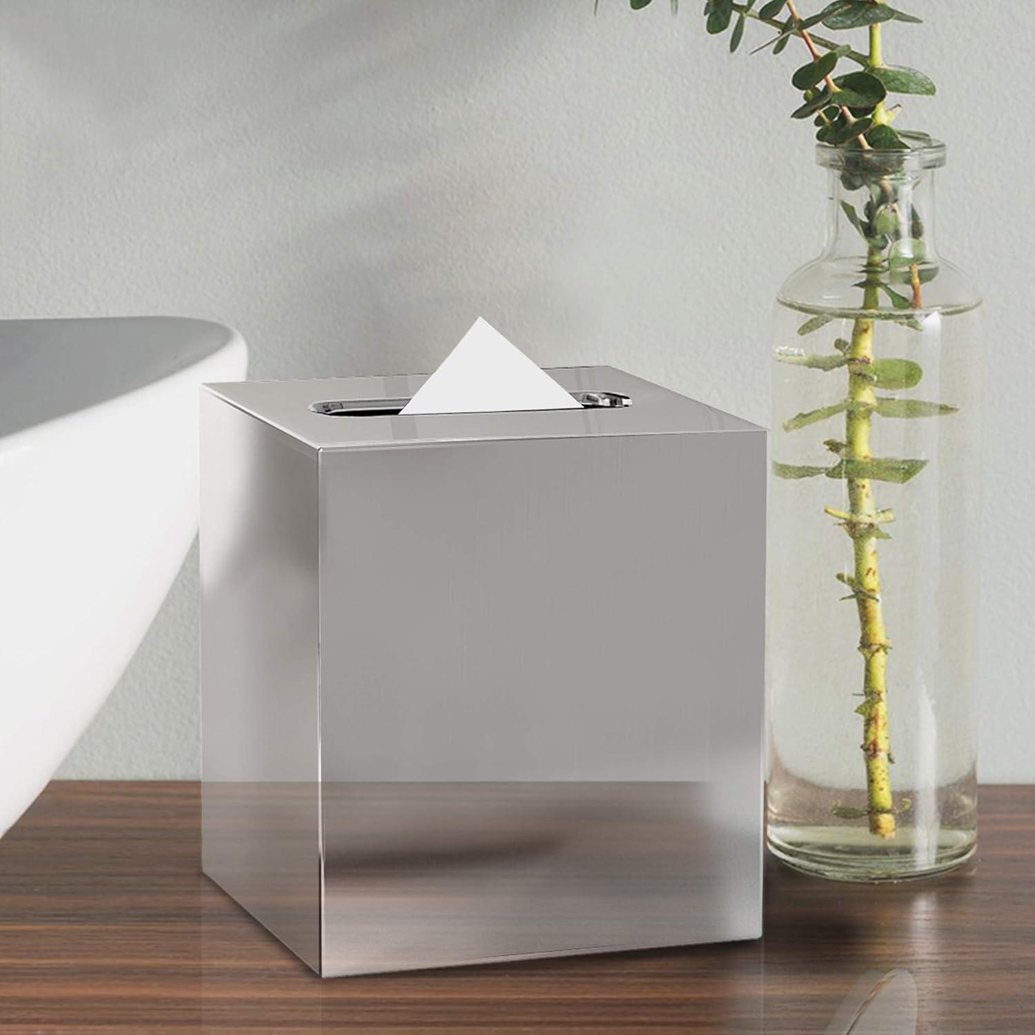 Glossy Polished Stainless Steel Square Tissue Box Holder