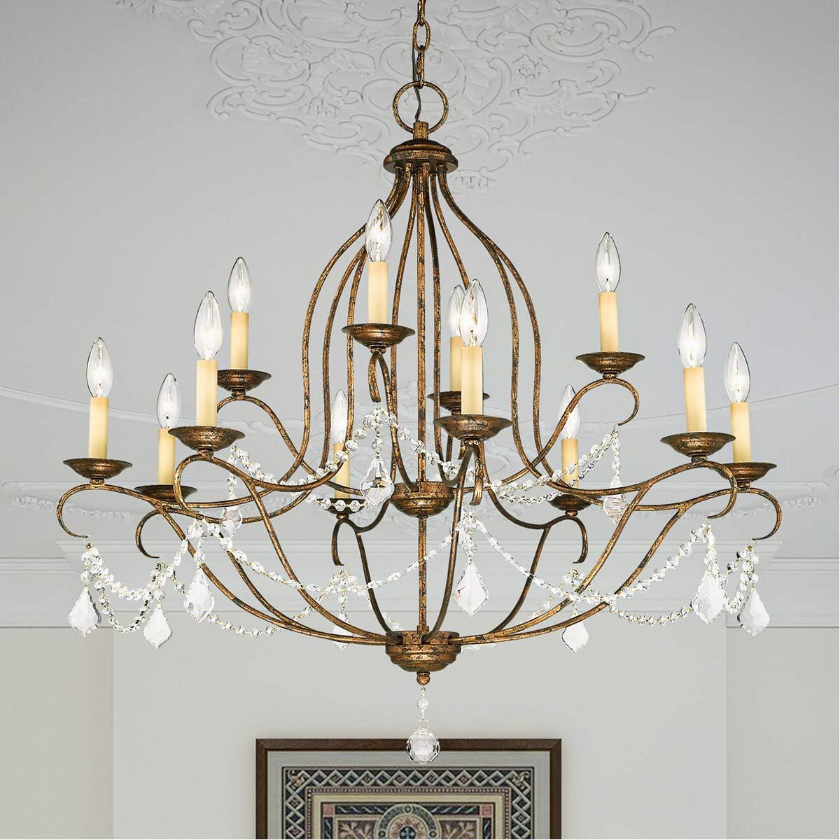 Venetian Golden Bronze 12-Light Crystal Birdcage Chandelier