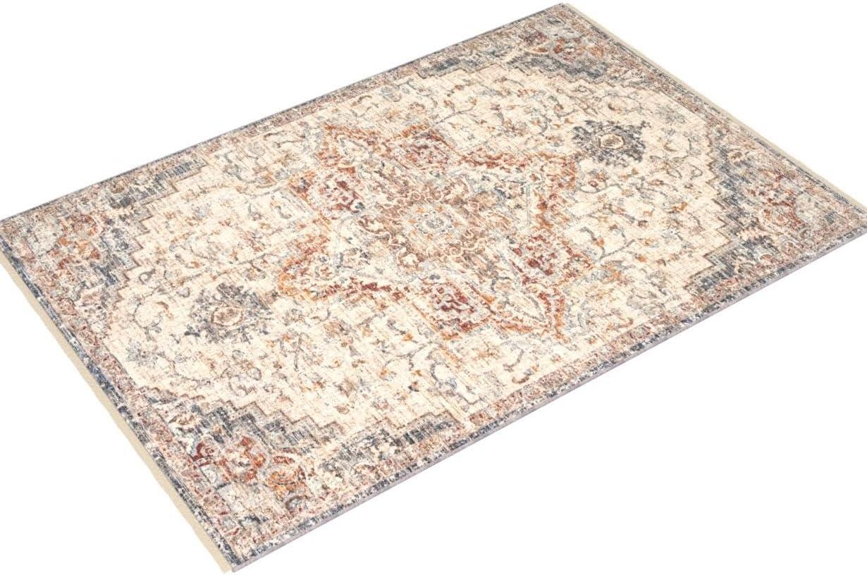 Sorrento Oriental Machine Made Power Loom Polyester Area Rug in Ivory/Fiesta