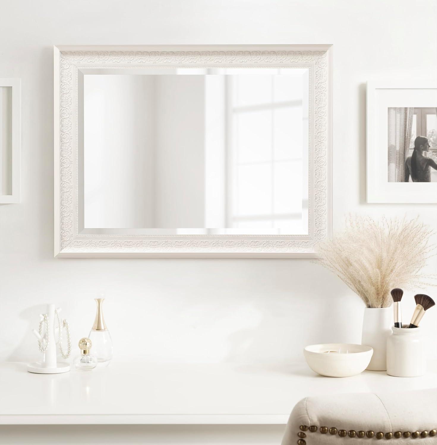 Kate and Laurel - Alysia Decorative Frame Rectangle Wall Mirror, 22.5 x 28.5 White