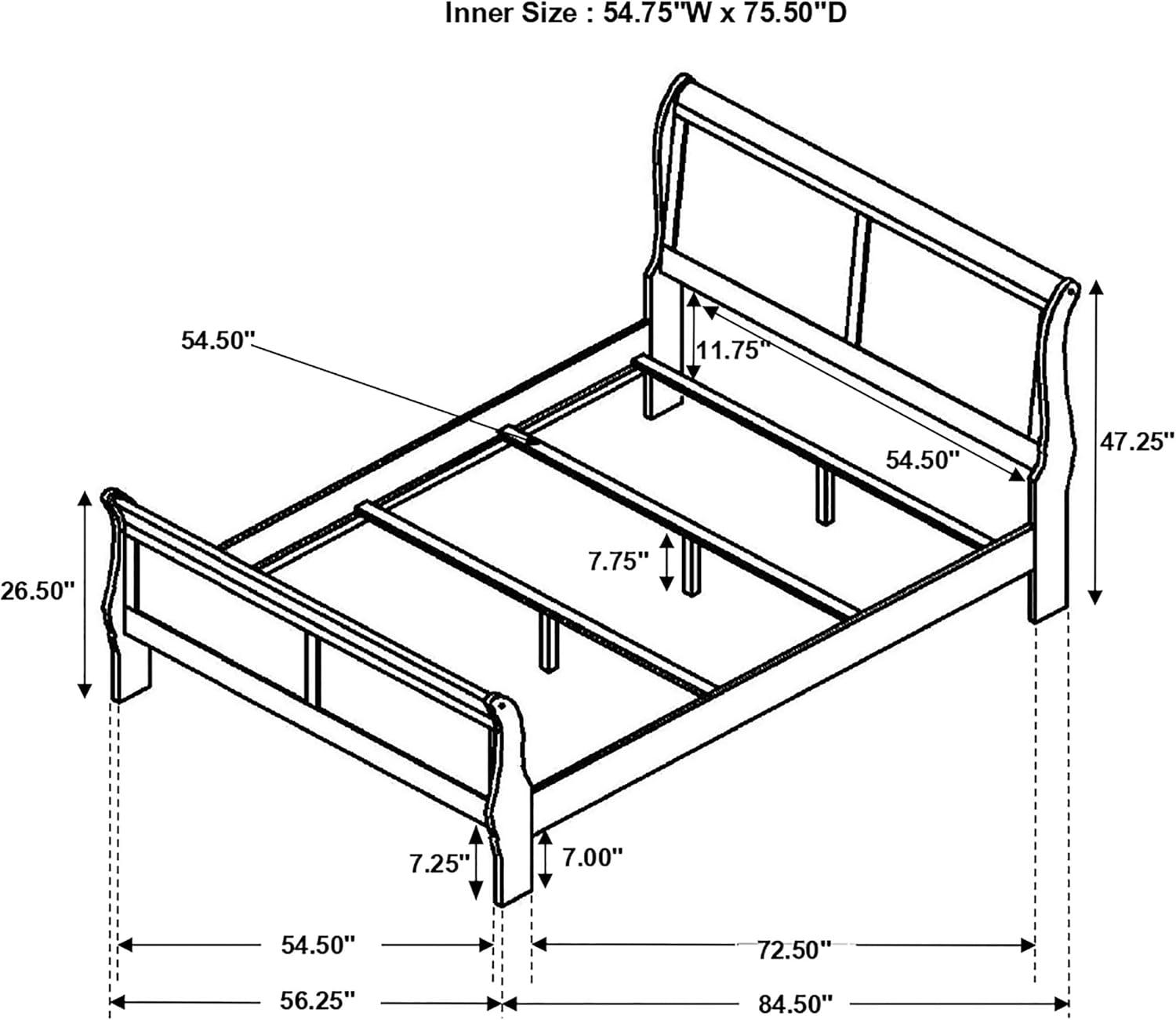 Louis Philippe Full Panel Sleigh Bed Cappuccino