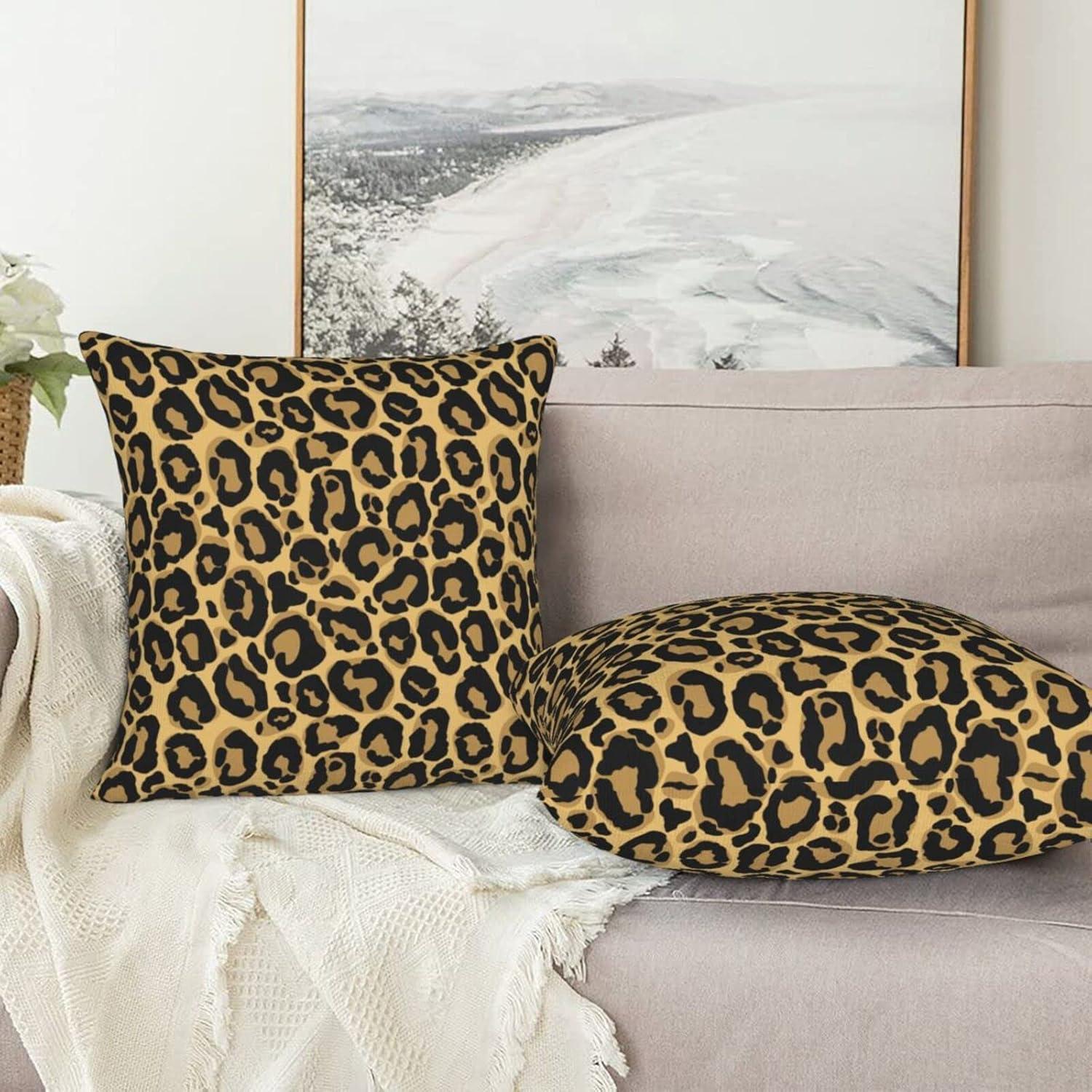 Leopard Skin Wild Animal Print Throw Pillow Cover Set of 2 Decorative Square Pillowcase Throw Cushion Case for Bedroom  Living Room  Sofa  Couch and Bed  18 x 18 Inches