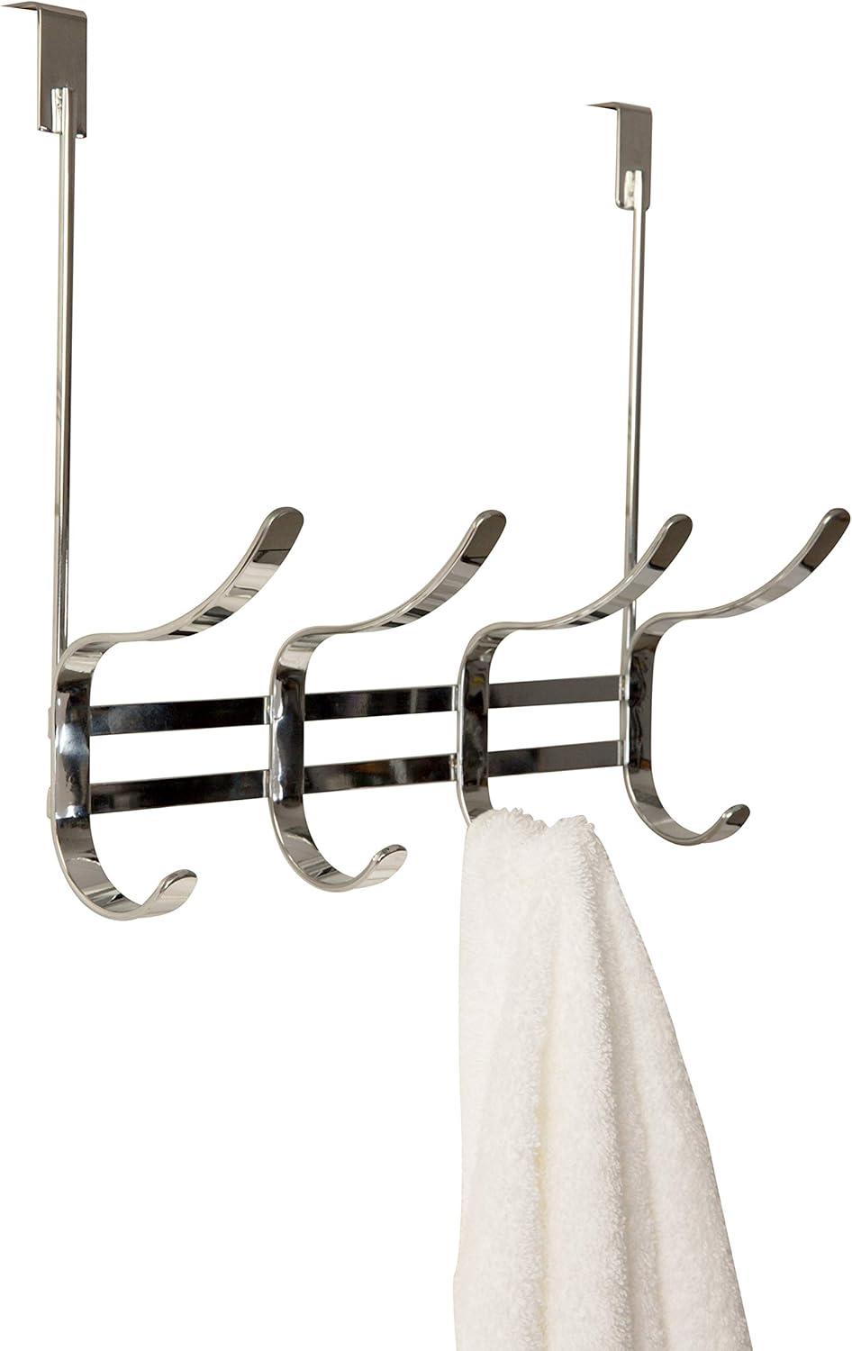 Over the Door Hook Rack Chrome - Simplify: Steel Construction, Spot Clean, Bath Canister Included