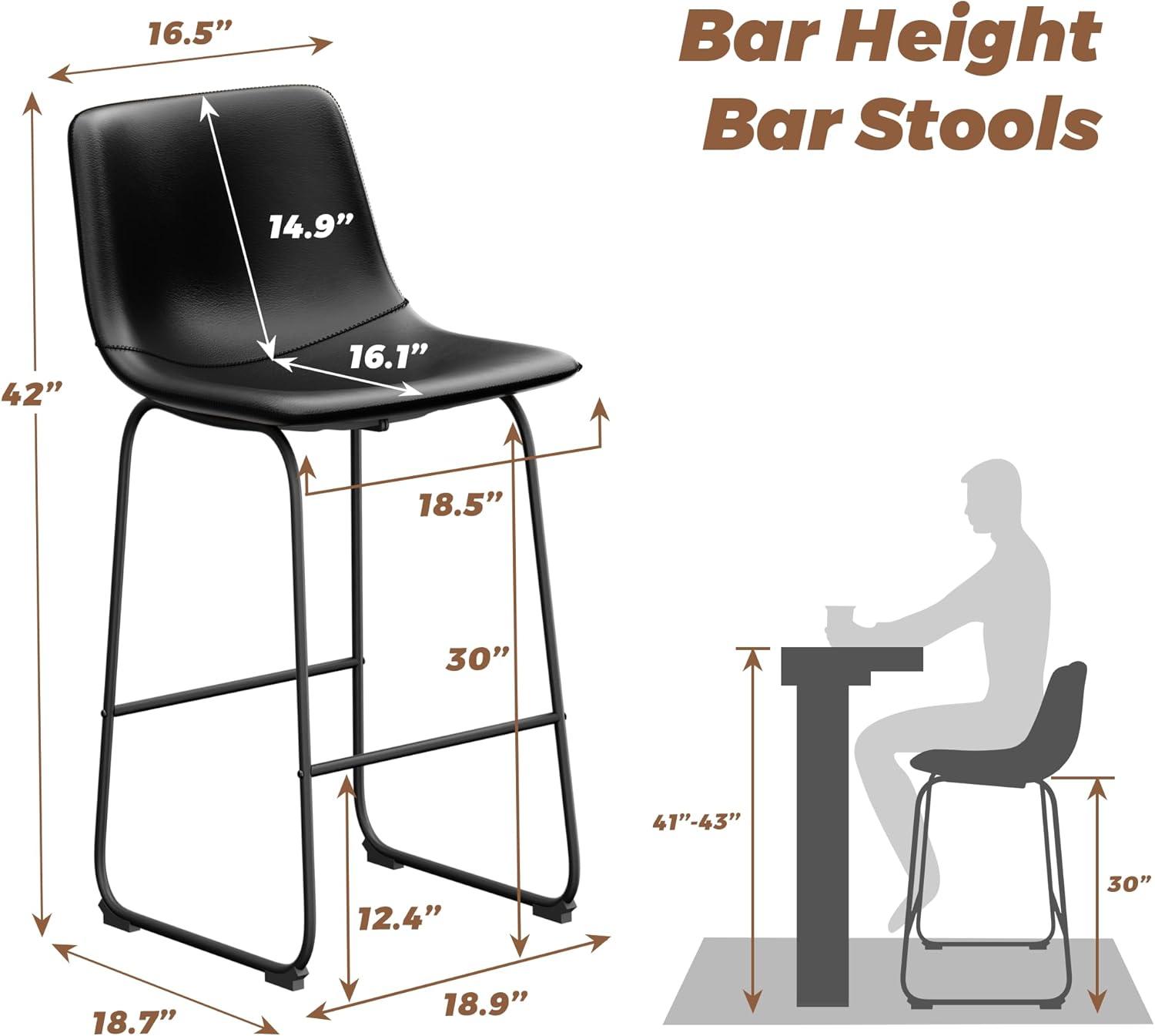 YaFiti Barstools 30'' PU Leather Counter Height Bar Stools Set of 4 with Back Modern Armless Chairs with Footrest and Metal Legs for Kitchen Living Room Pub, Black