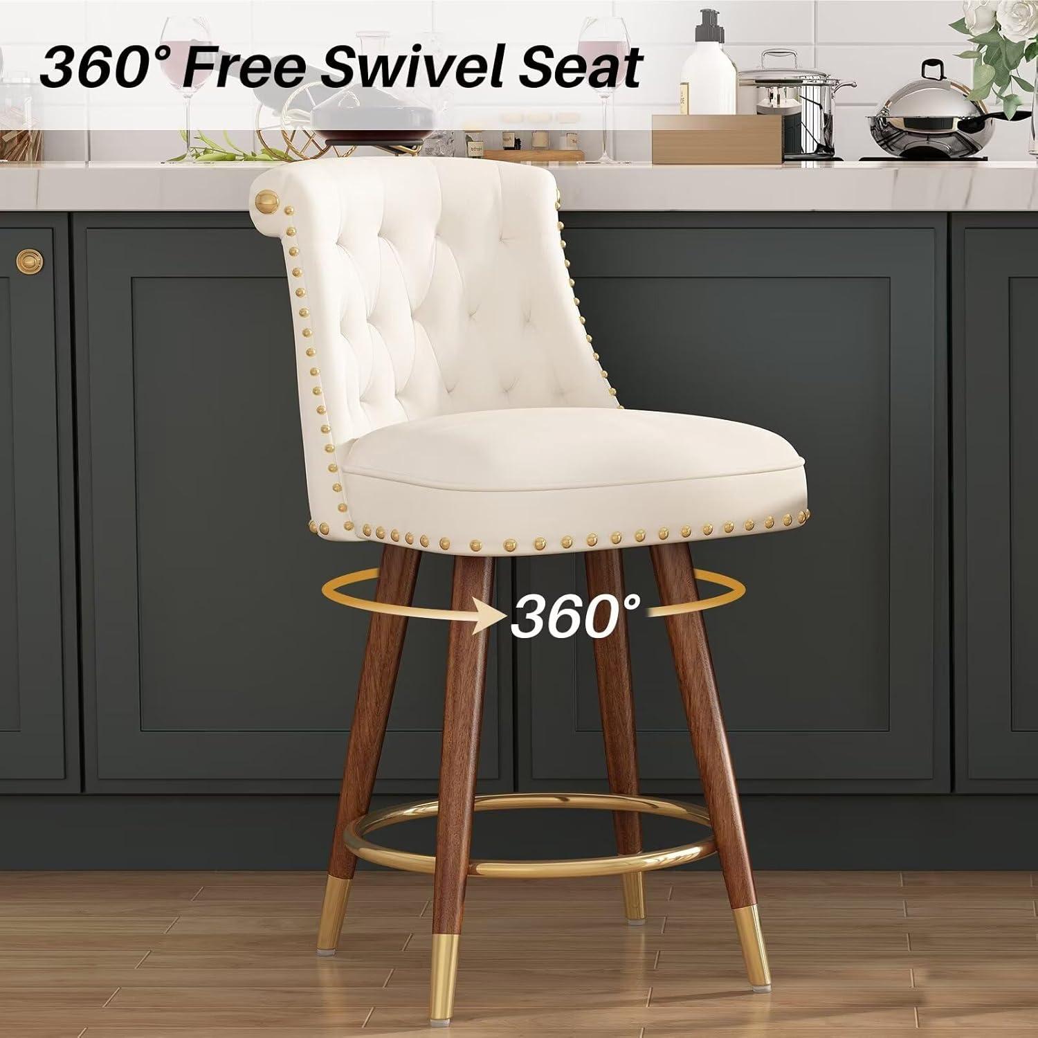 Everly Quinn Claymont Swivel 24 inch Counter Height Stools  (Set of 2) Upholstered Bar Stools with Back