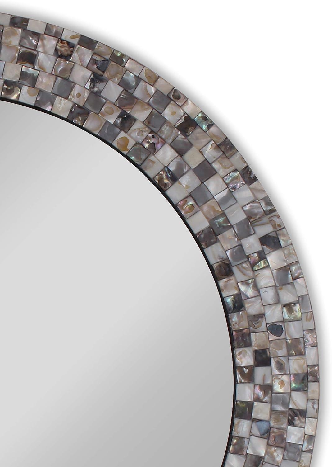 Chloe Lighting Reflection Vertical Hanging Seashell Finish Round Framed Wall Mirror 30`` Height
