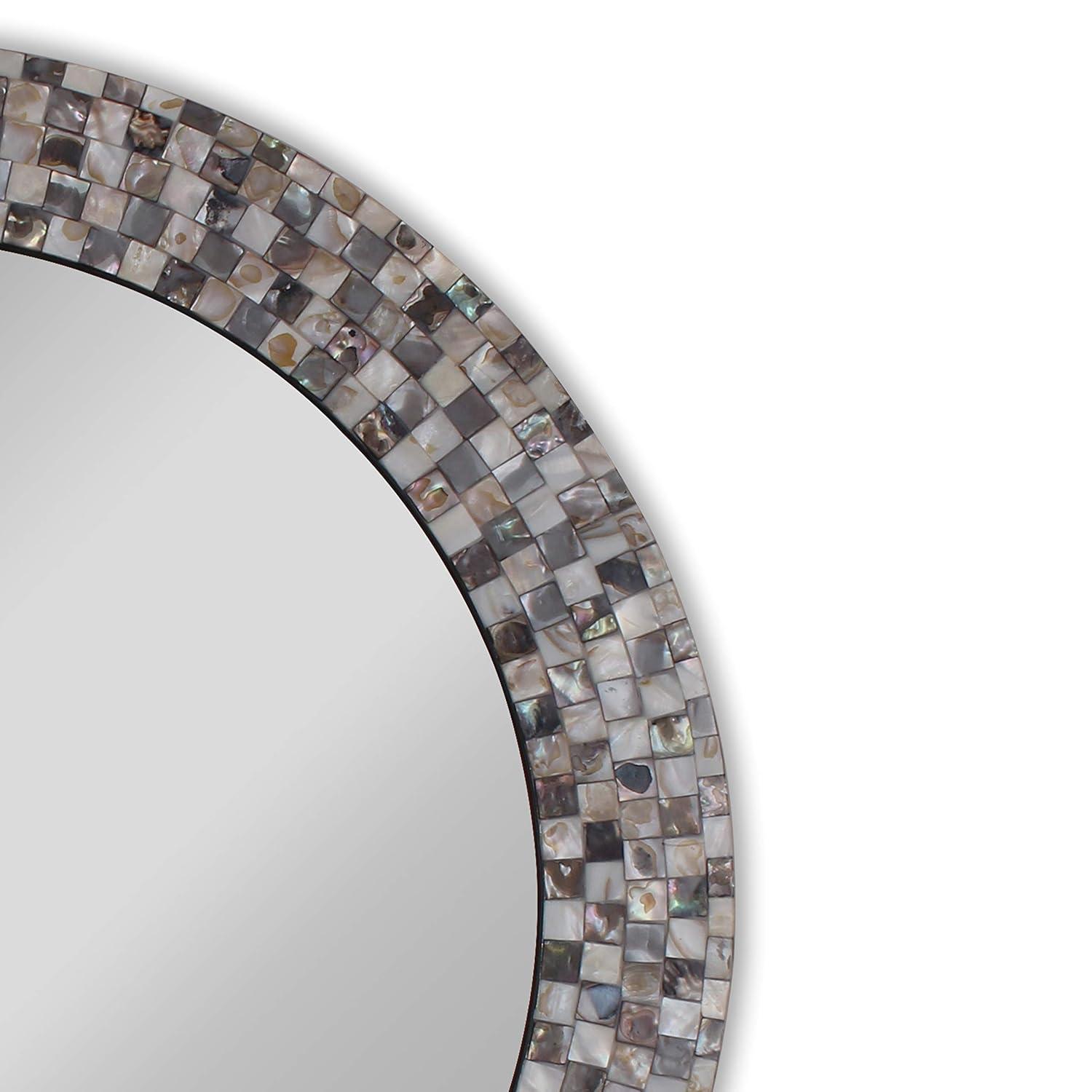 Chloe Lighting Reflection Vertical Hanging Seashell Finish Round Framed Wall Mirror 30`` Height
