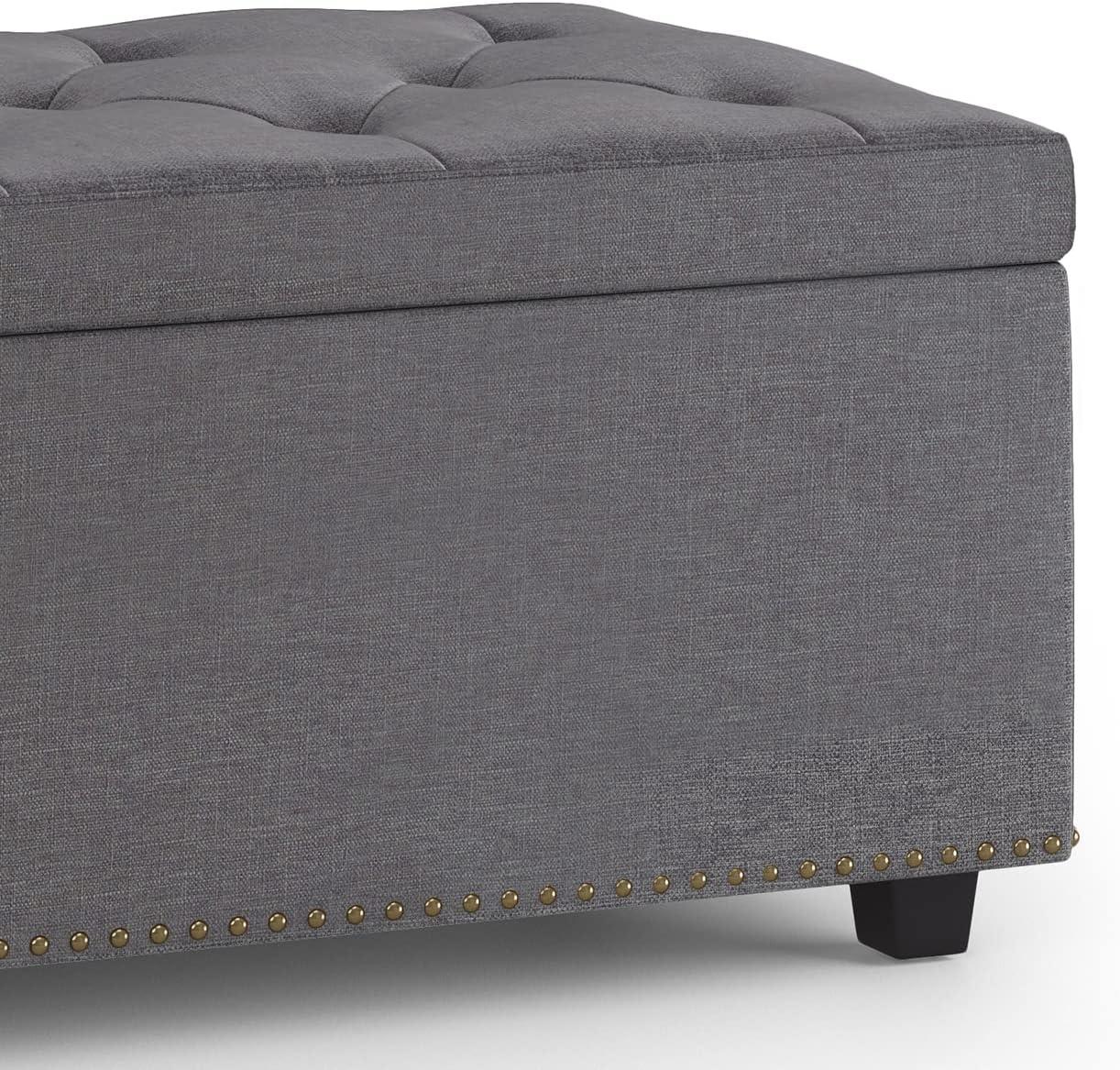 Hamilton Slate Grey Linen Blend Tufted Storage Footstool