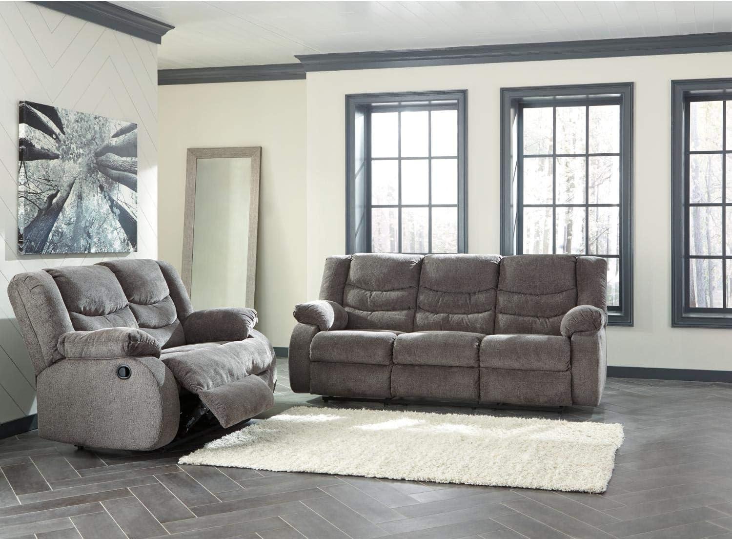 Gray Fabric Manual Reclining Sofa with Pillow-top Arms