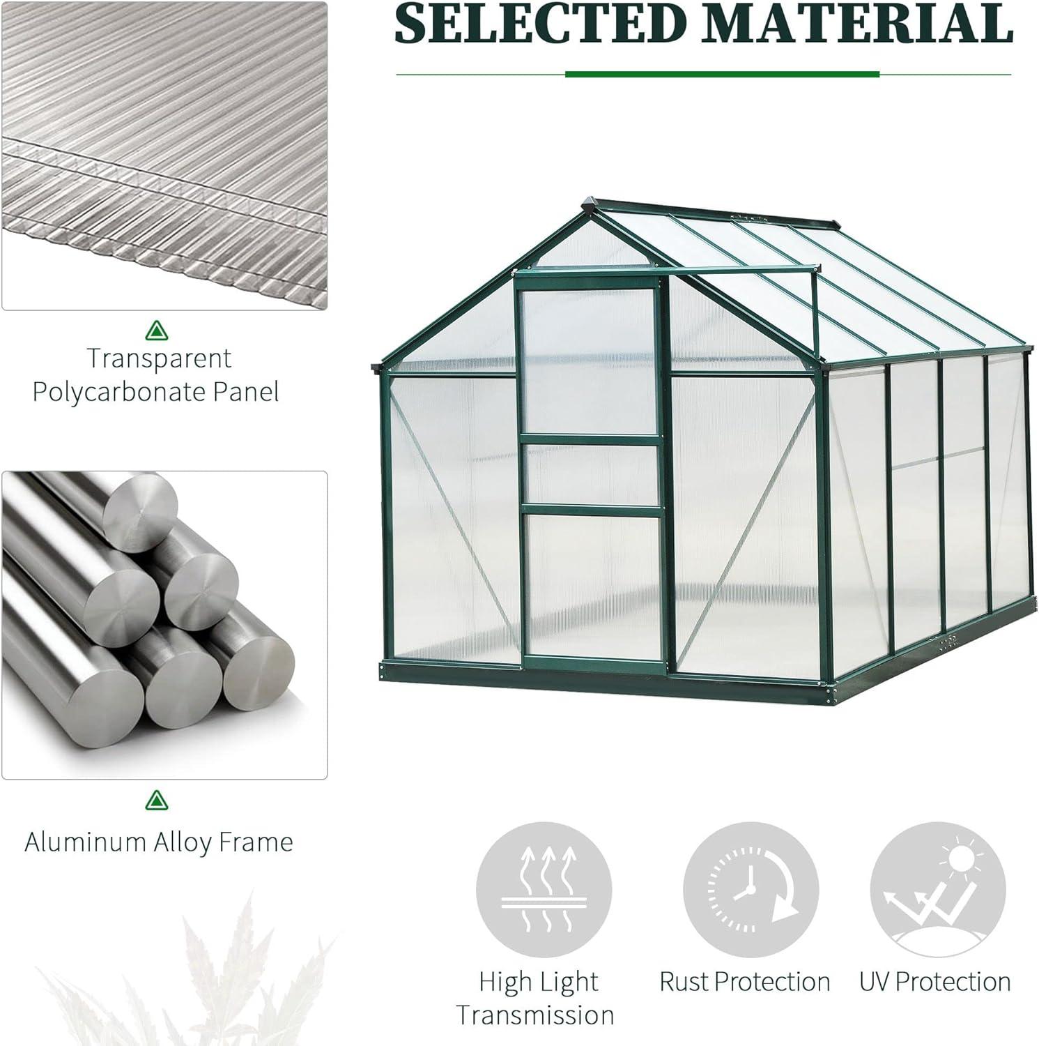 Dark Green Polycarbonate Walk-In Greenhouse with Aluminum Frame