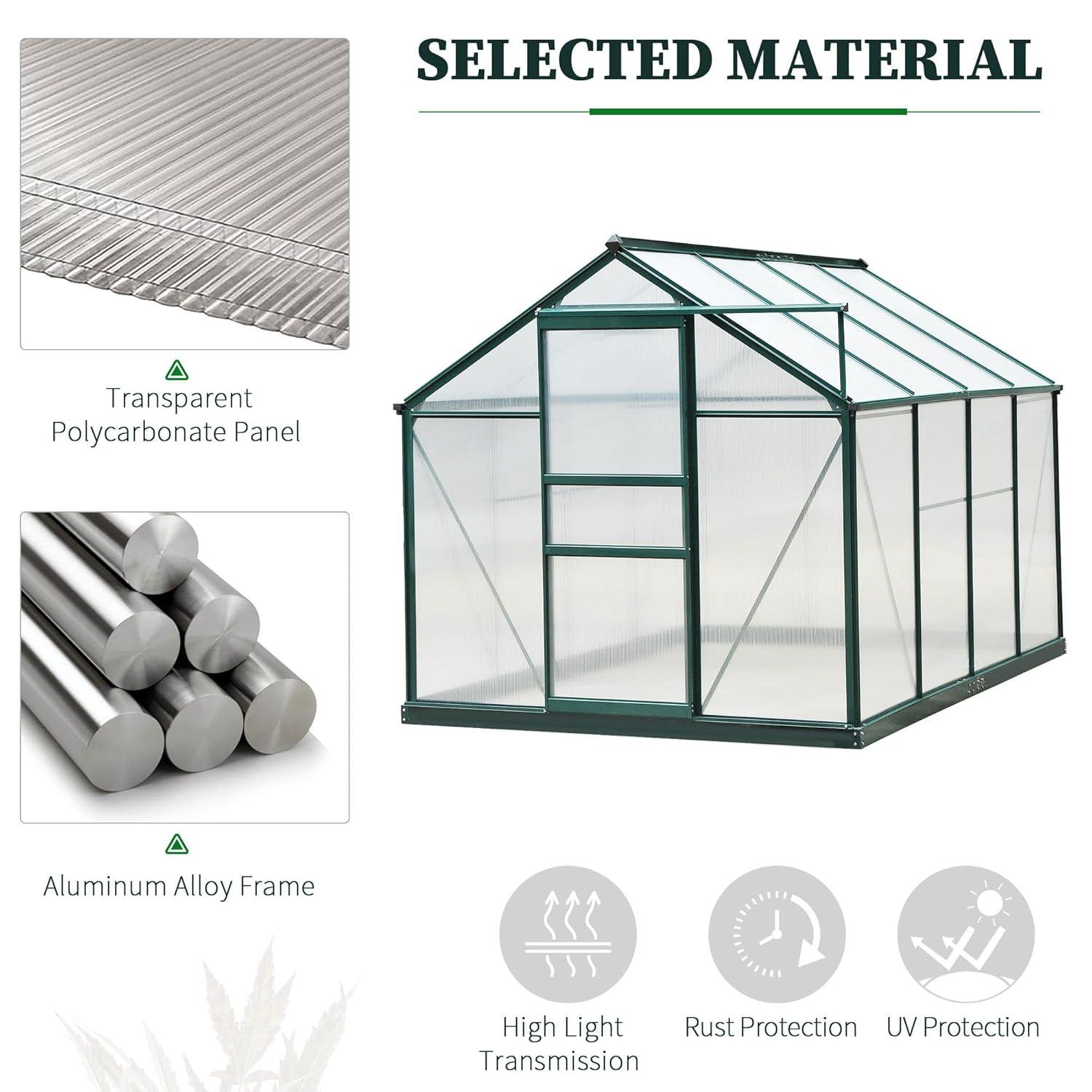 Outsunny 6.2' x 8.3' x 6.6' Polycarbonate Greenhouse, Heavy Duty Outdoor Aluminum Walk-in Green House Kit with Vent & Door for Backyard Garden, Green