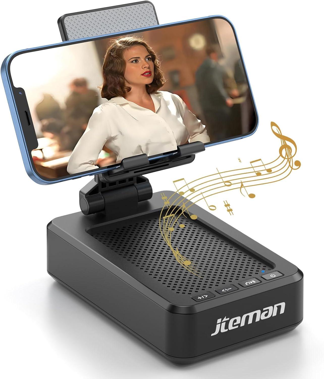 Jteman MH669 Built-in Microphone Bluetooth 5.0 Portable Speaker with Adjustable Phone Stand, Black