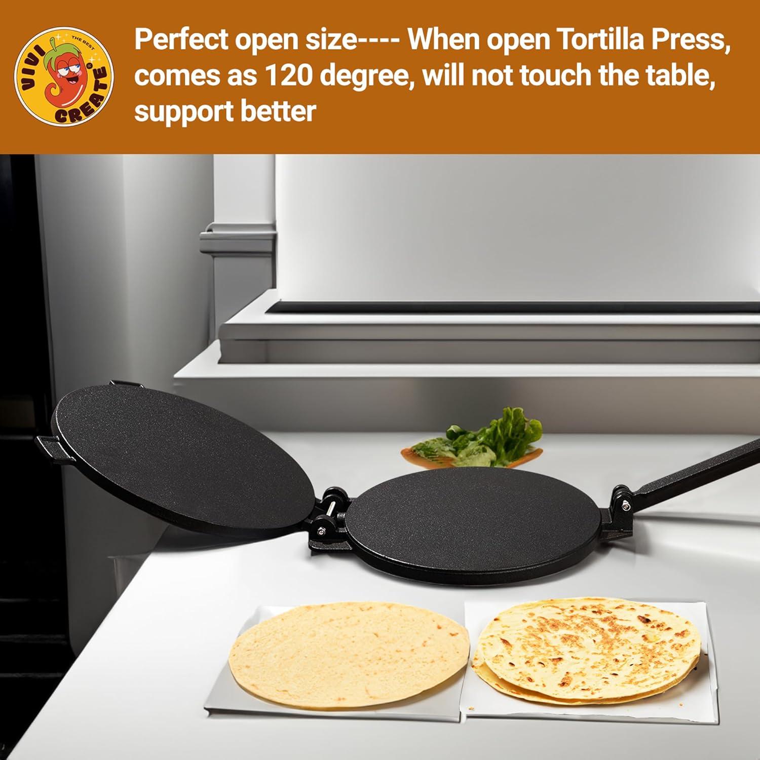 Chef Tacos Authentic Cast Iron Tortilla Press, 8 inch, Pre-Seasoned for a Flavorful, Fresh, Warm Corn or Flour Tortilla