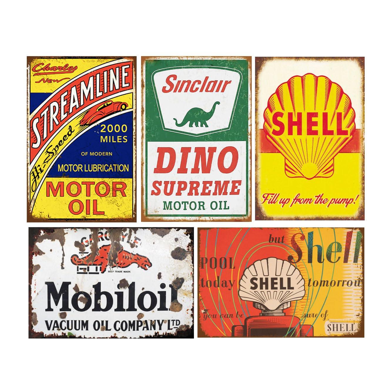 Reproduced Vintage Tin Sign Pack, Gas Oil Retro Advert Antique Metal Signs for Garage Man Cave Bar Kitchen, Nostalgic Car Decor, 8x12 Inch (35 Pieces A)