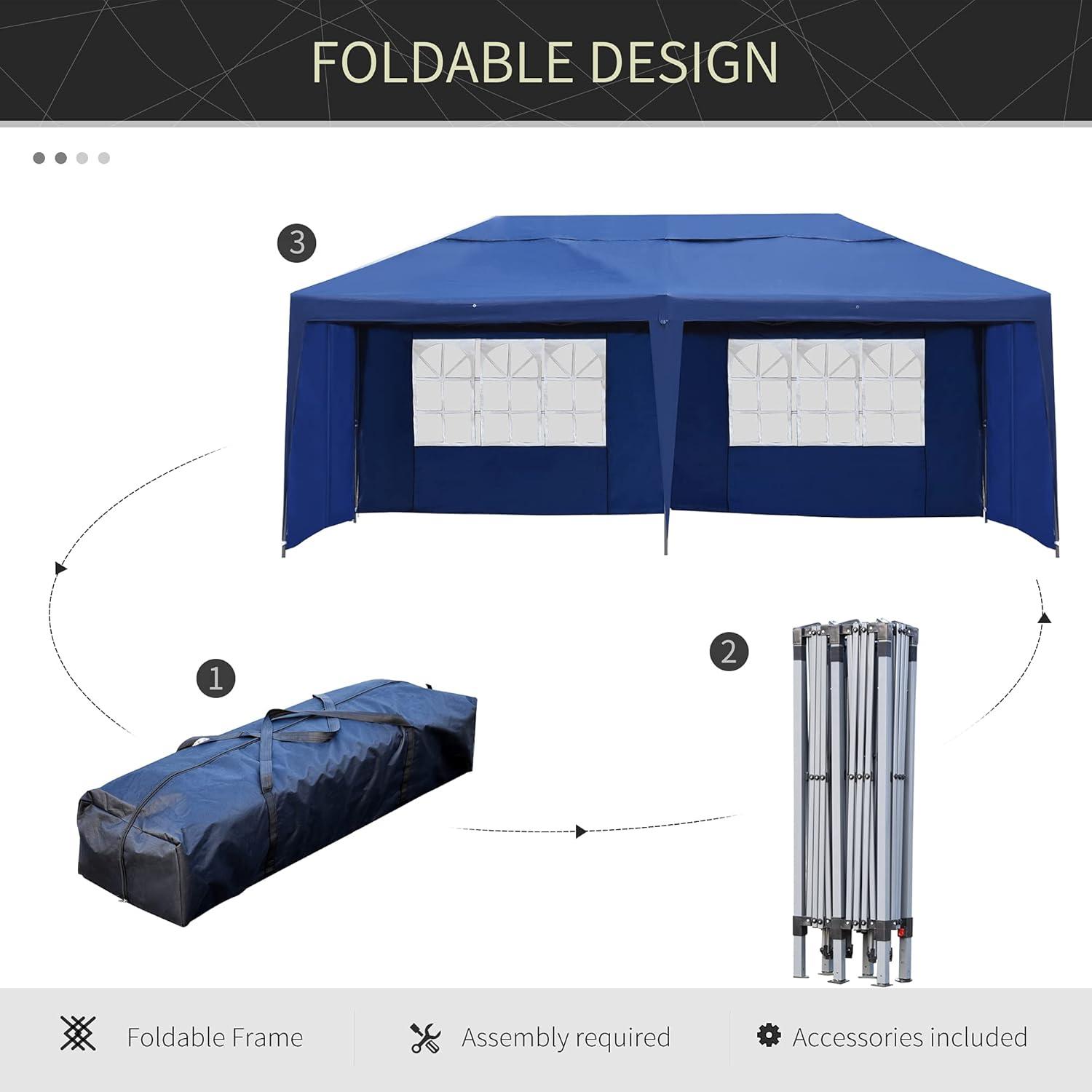 Outsunny 10' x 20' Heavy Duty Pop Up Canopy Party Tent with 4 Removable Sidewalls, Outdoor Cabana Gazebo with Carry Bag, Weather Protection, White