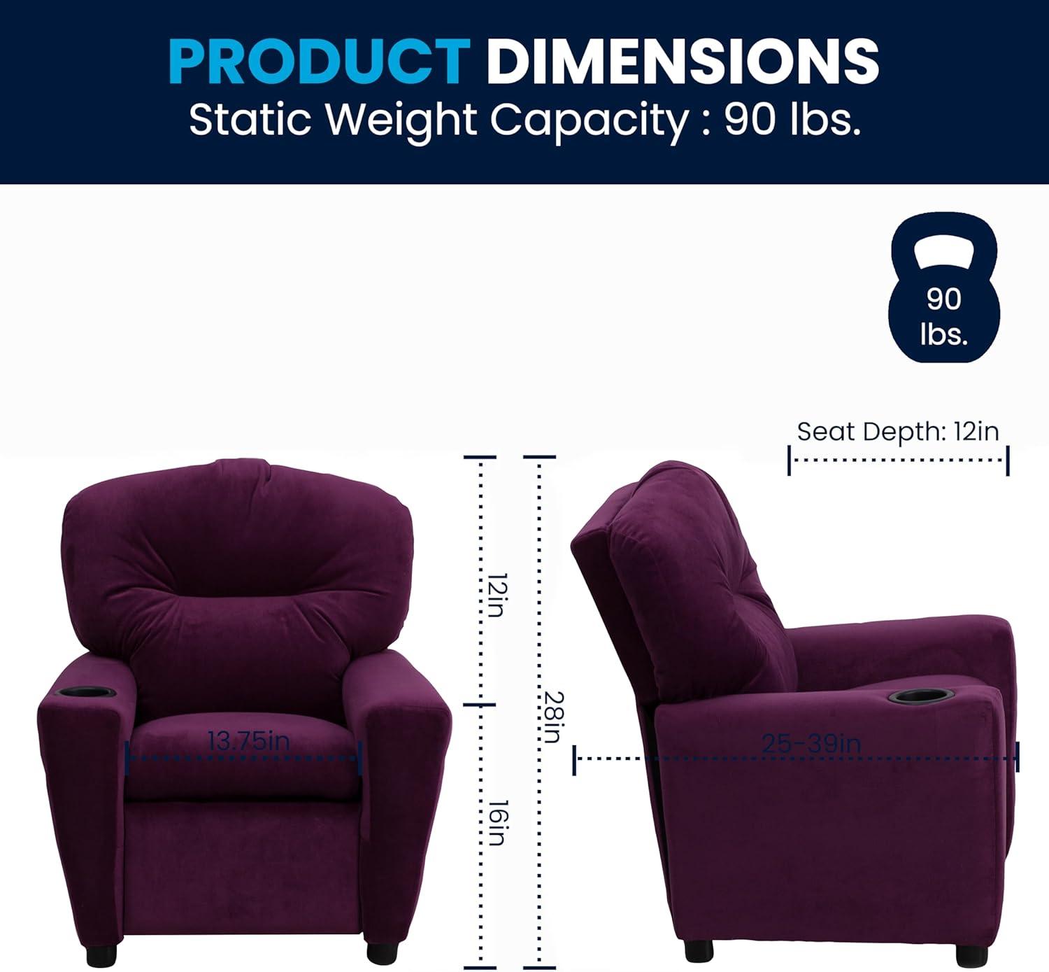 Flash Furniture Chandler Contemporary Purple Microfiber Kids Recliner with Cup Holder